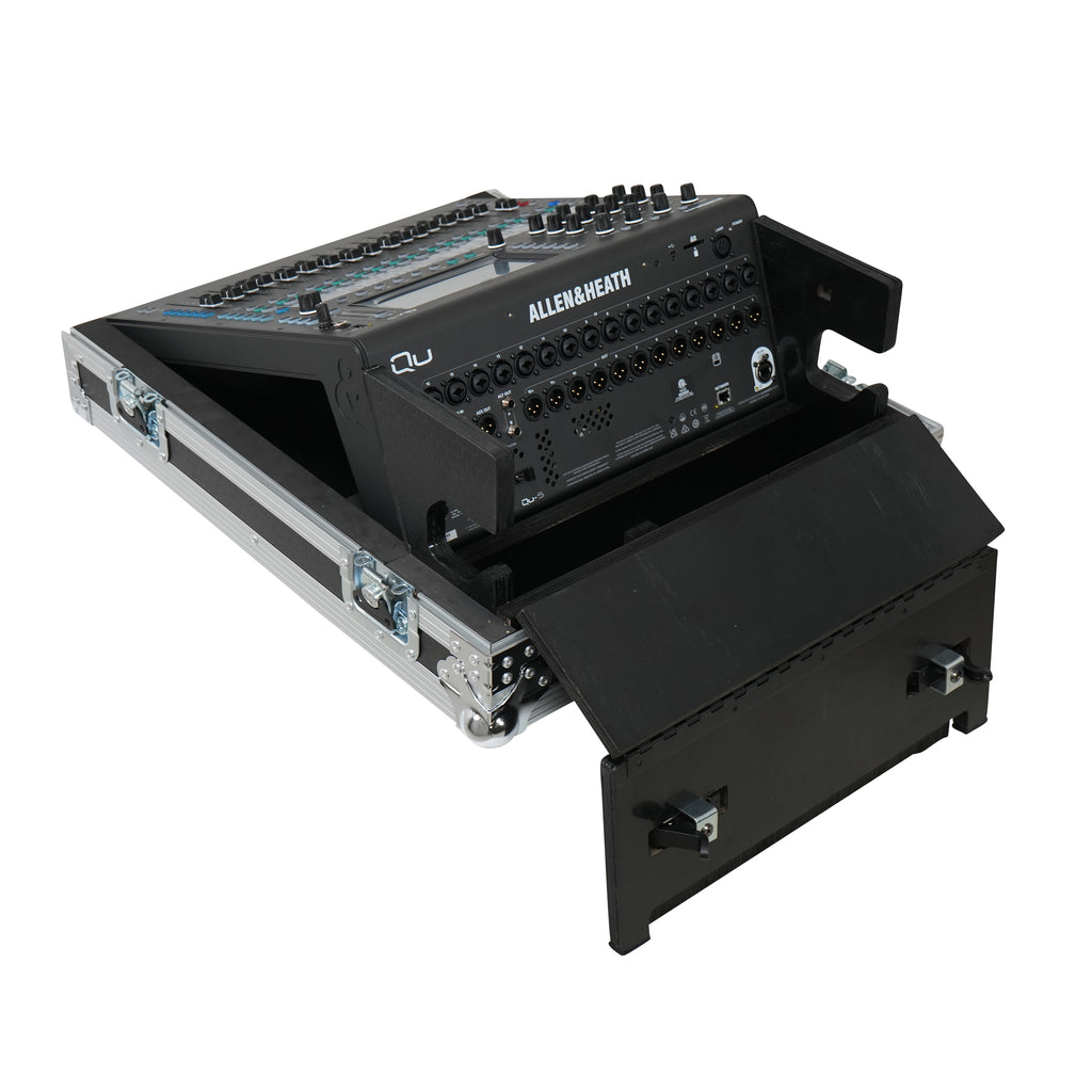 ATA Digital Audio Mixer Flight Case for Allen & Heath QU5 Console with Doghouse compartment and 4x Caster wheels