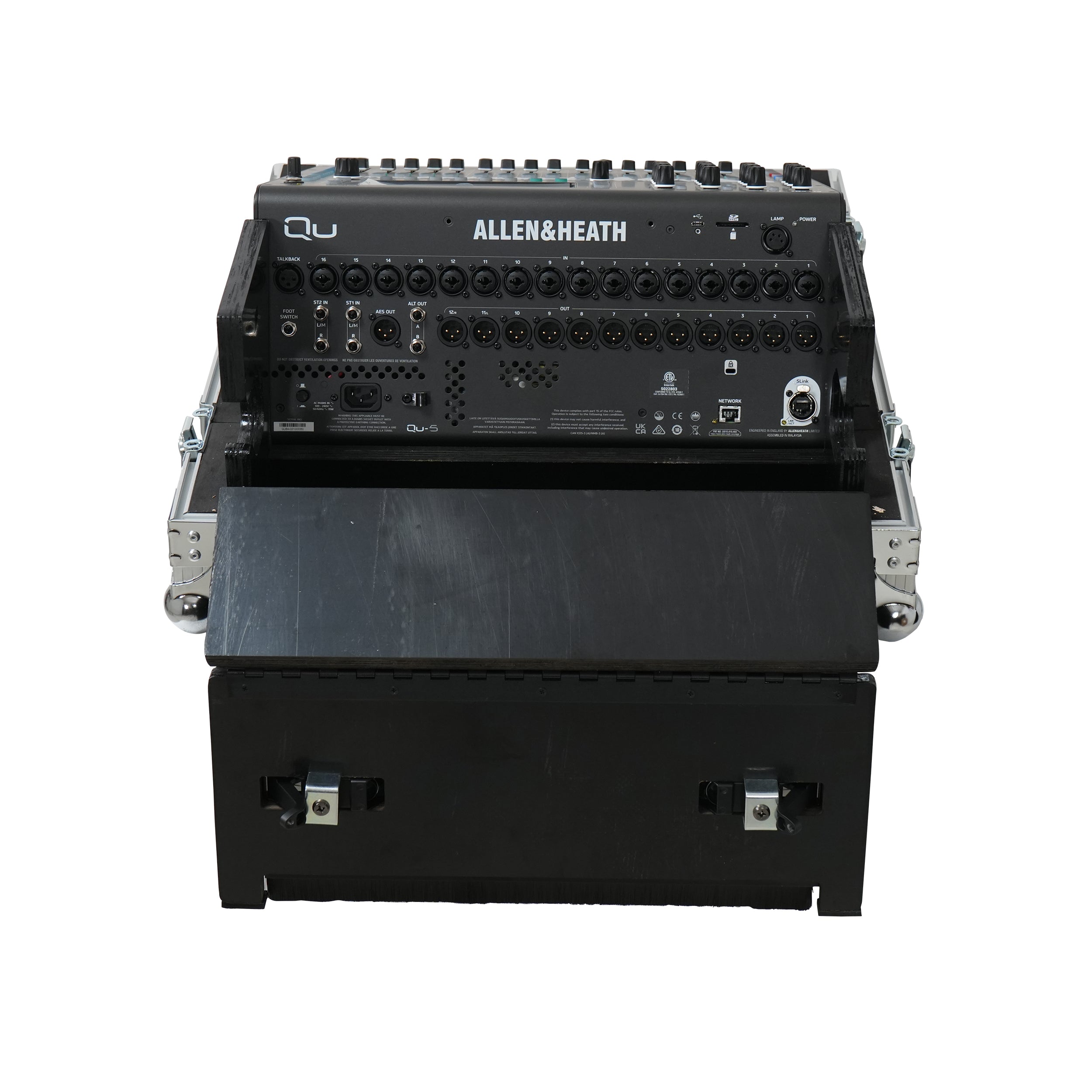ATA Digital Audio Mixer Flight Case for Allen & Heath QU5 Console with Doghouse compartment and 4x Caster wheels