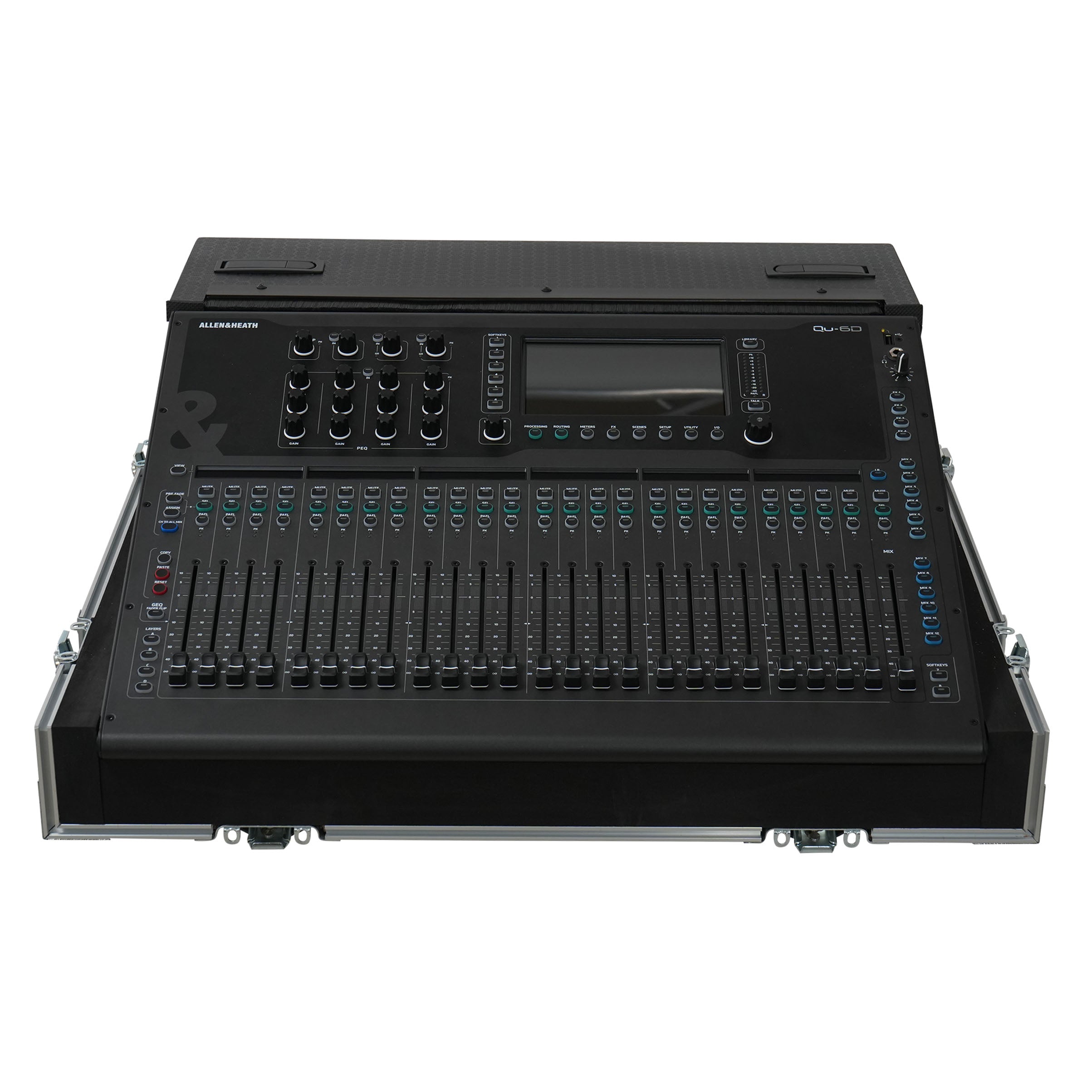ATA Digital Audio Mixer Flight Case for Allen & Heath QU6 Console with Doghouse compartment and 4x Caster wheels
