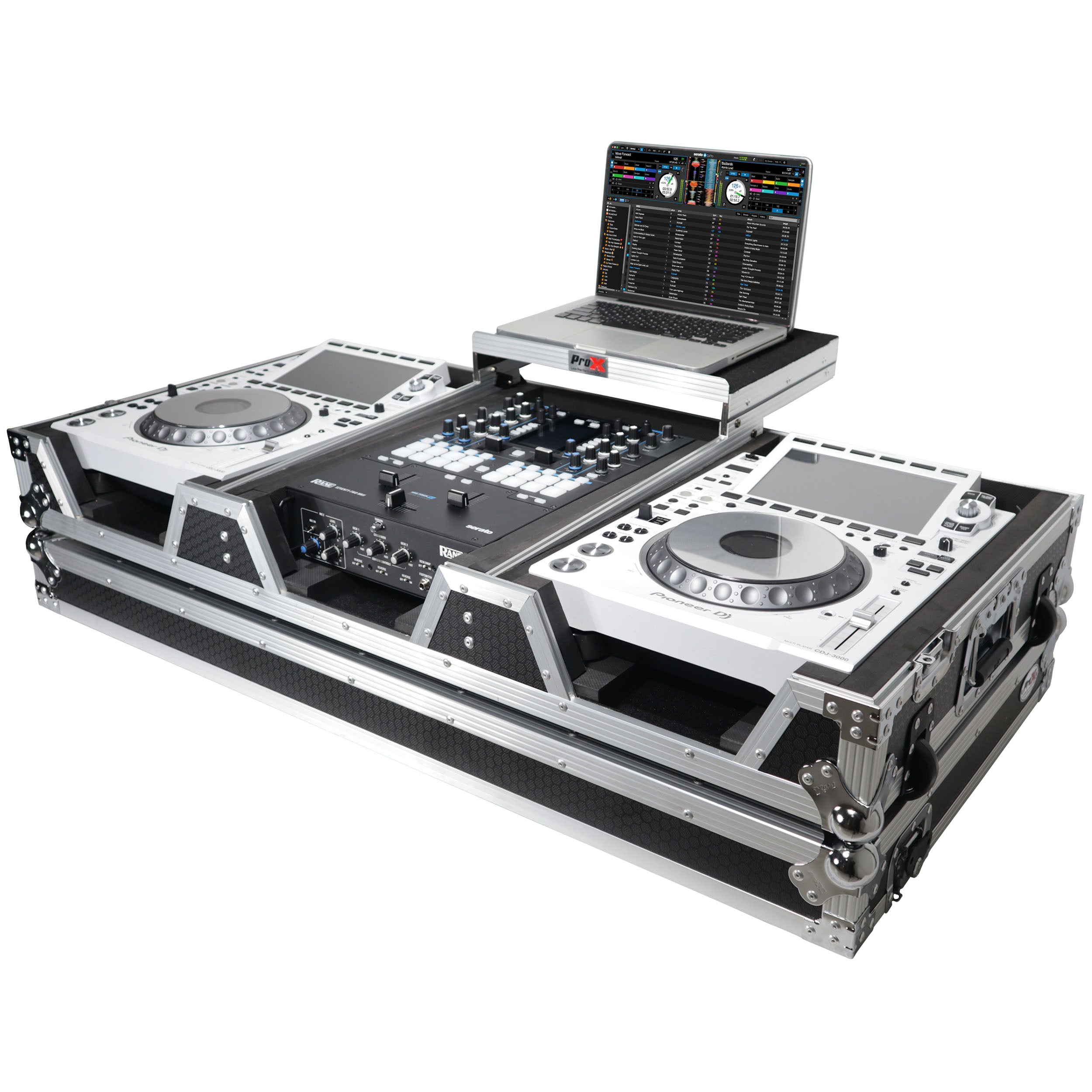 Flight Case DJ Coffin for Pioneer Mixer DJM-900NXS2  and 2 CDJ-3000 W-Wheels and Laptop Shelf