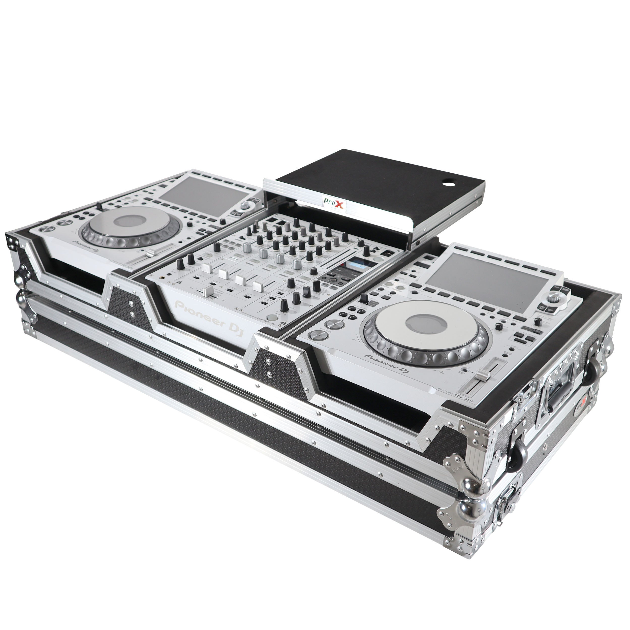 Flight Case DJ Coffin for Pioneer Mixer DJM-900NXS2  and 2 CDJ-3000 W-Wheels and Laptop Shelf