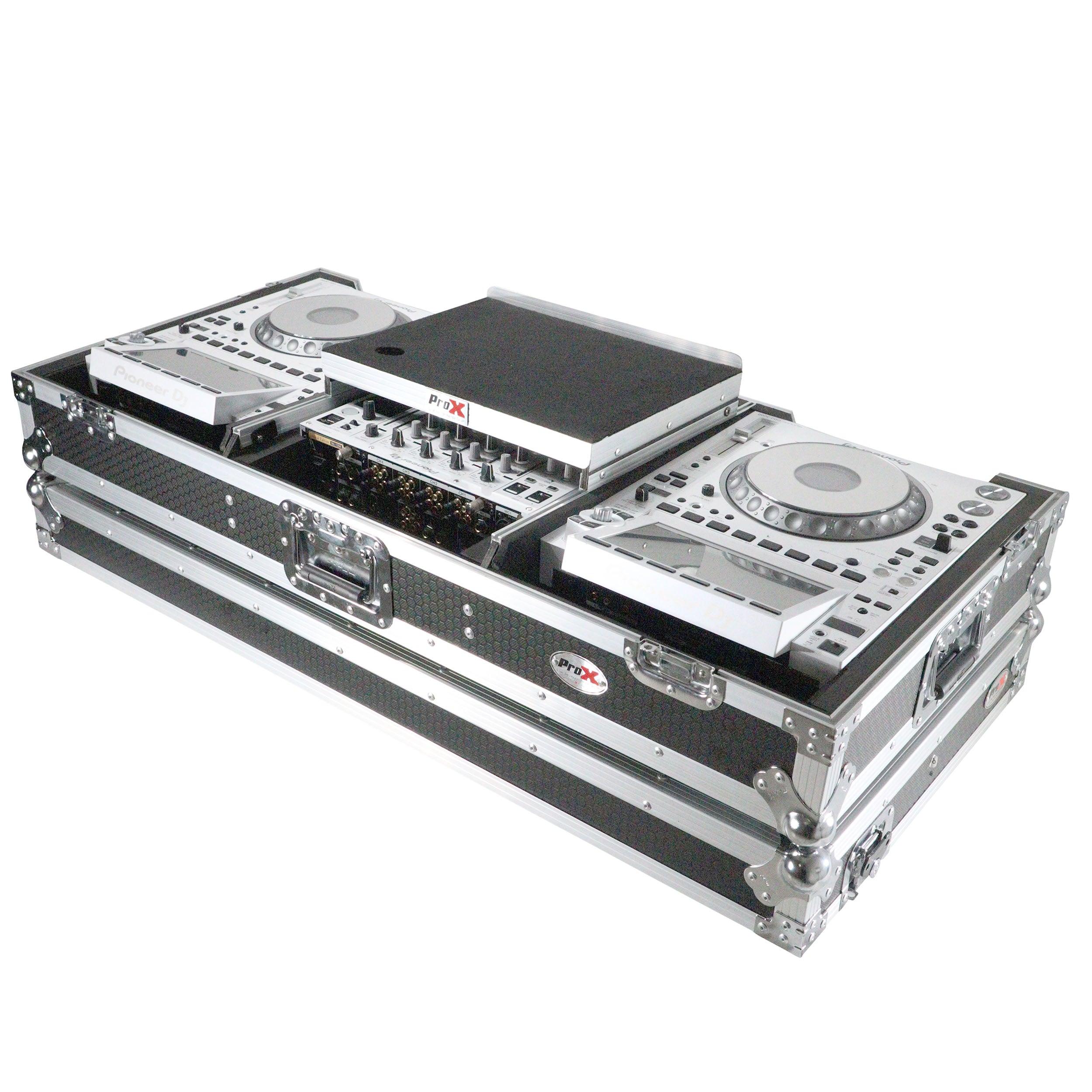 Flight Case DJ Coffin for Pioneer Mixer DJM-900NXS2  and 2 CDJ-3000 W-Wheels and Laptop Shelf