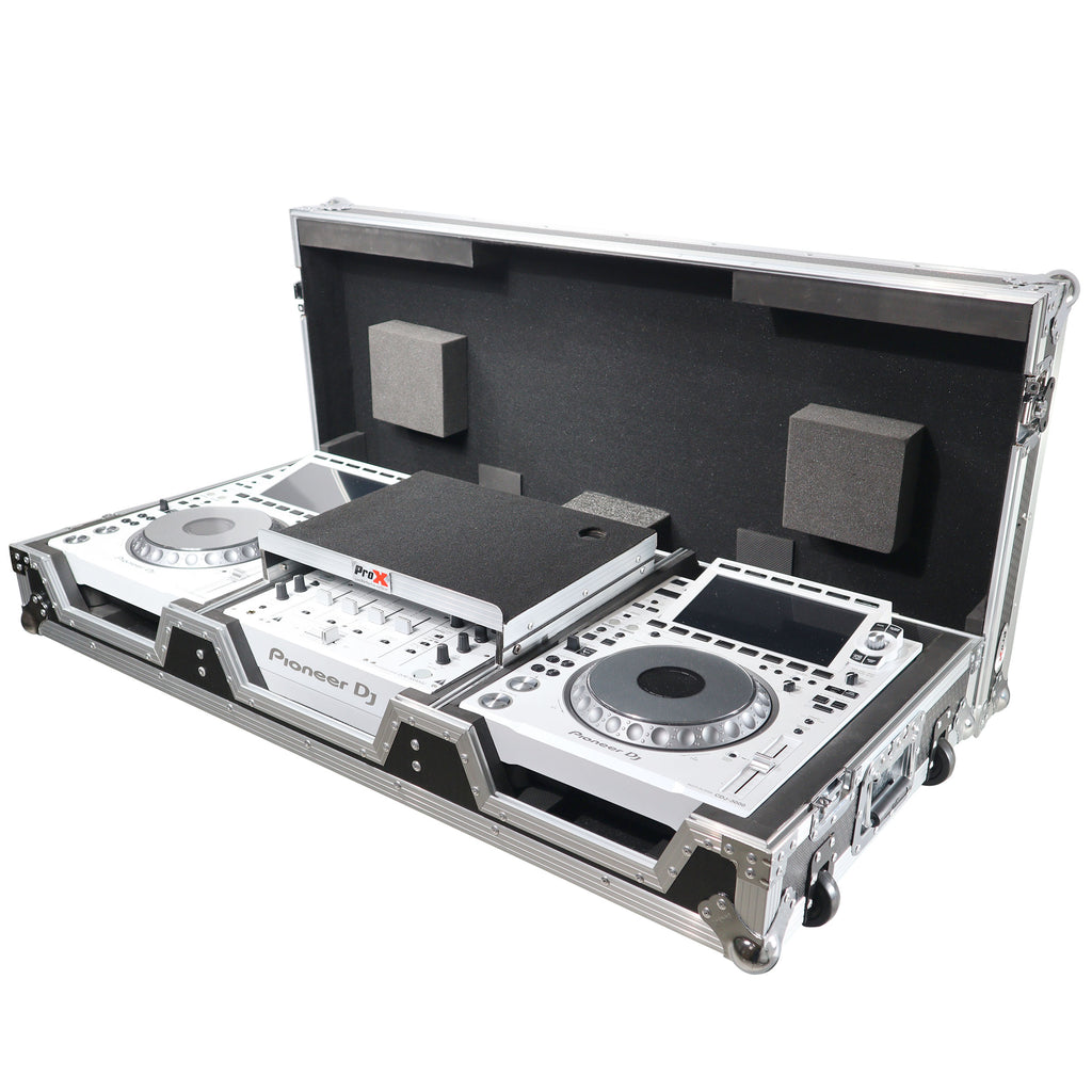 Flight Case DJ Coffin for Pioneer Mixer DJM-900NXS2  and 2 CDJ-3000 W-Wheels and Laptop Shelf