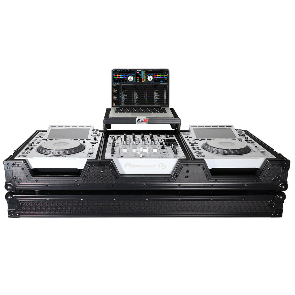 DJ Coffin Case for Pioneer  2X CDJ-3000 CD  and  DJM-900NXS2 Mixer W/Wheels & Laptop Shelf (Black on Black)
