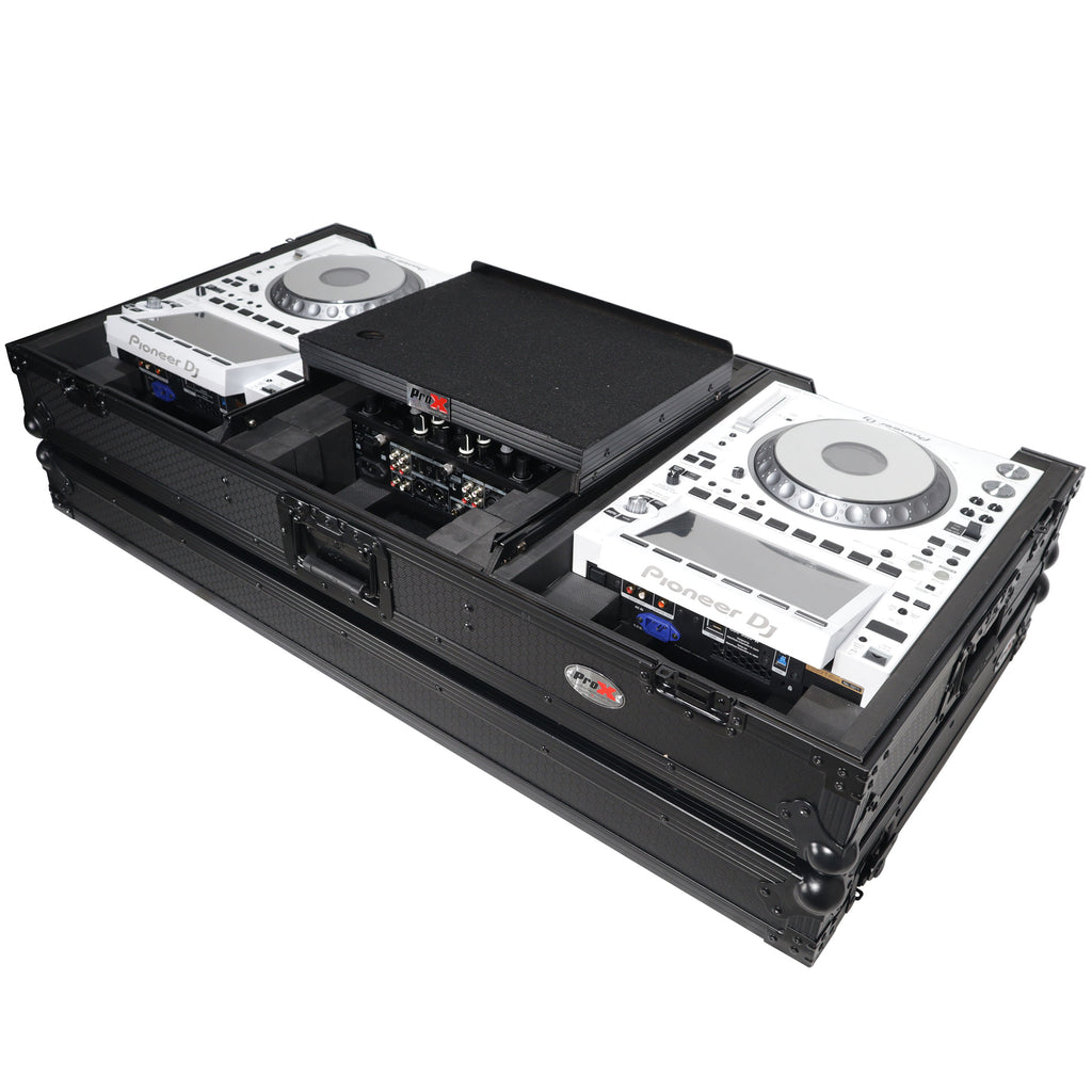 DJ Coffin Case for Pioneer  2X CDJ-3000 CD  and  DJM-900NXS2 Mixer W/Wheels & Laptop Shelf (Black on Black)