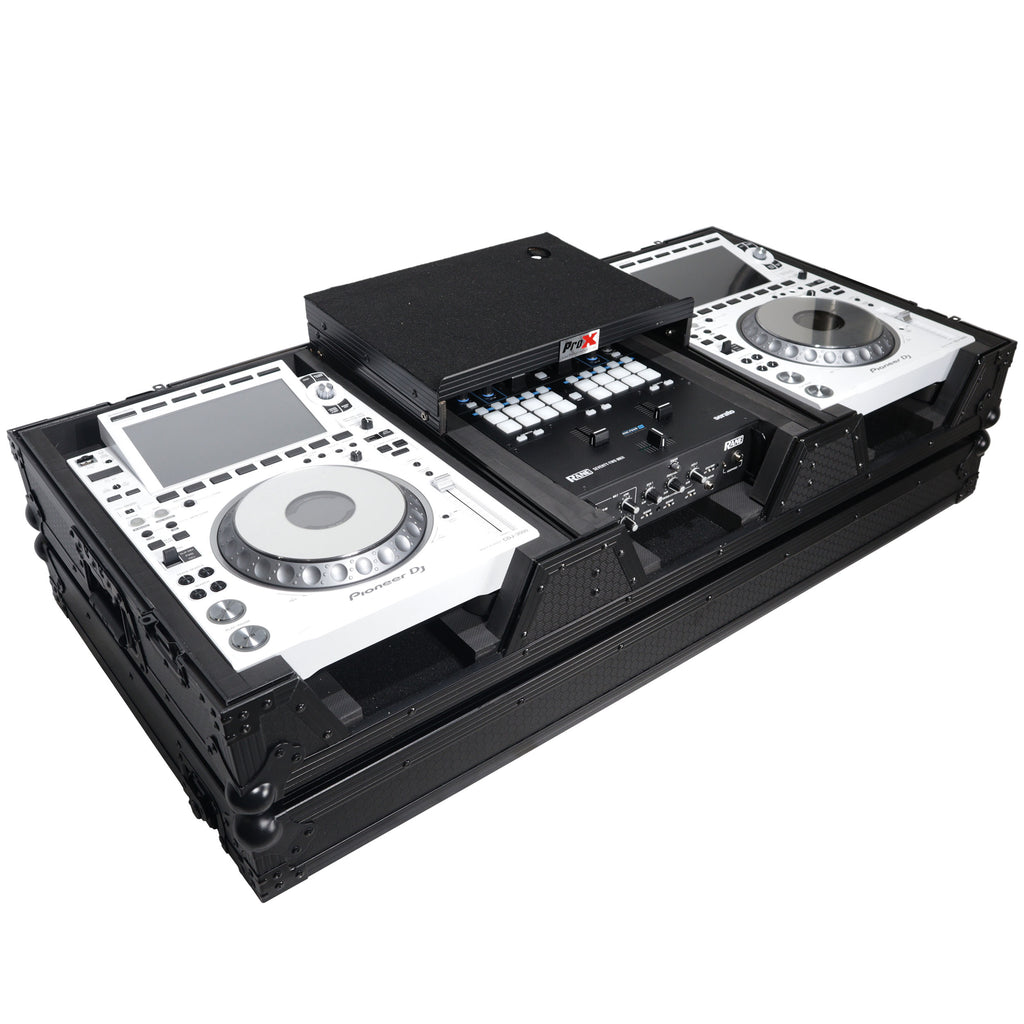 DJ Coffin Case for Pioneer  2X CDJ-3000 CD  and  DJM-900NXS2 Mixer W/Wheels & Laptop Shelf (Black on Black)
