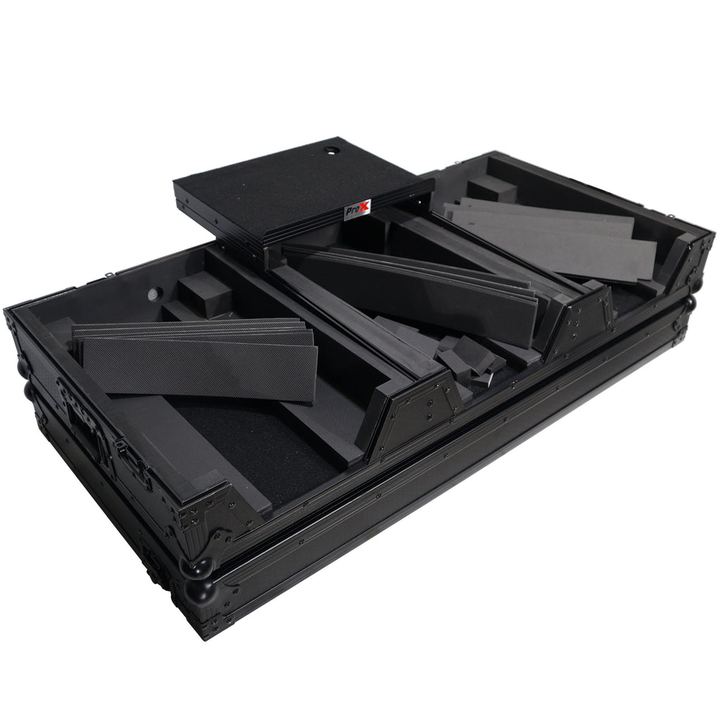 DJ Coffin Case for Pioneer  2X CDJ-3000 CD  and  DJM-900NXS2 Mixer W/Wheels & Laptop Shelf (Black on Black)