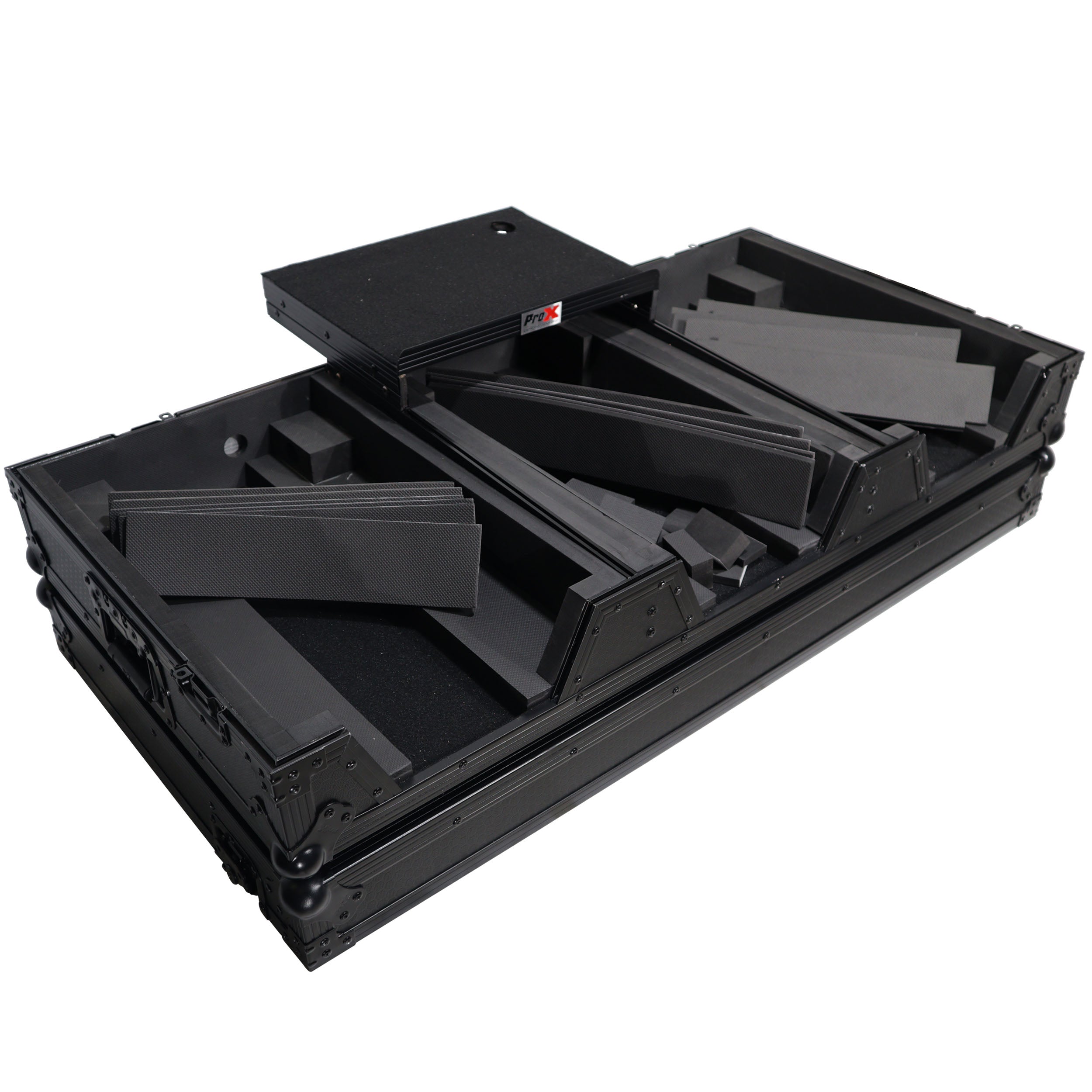 DJ Coffin Case for Pioneer  2X CDJ-3000 CD  and  DJM-900NXS2 Mixer W/Wheels & Laptop Shelf (Black on Black)