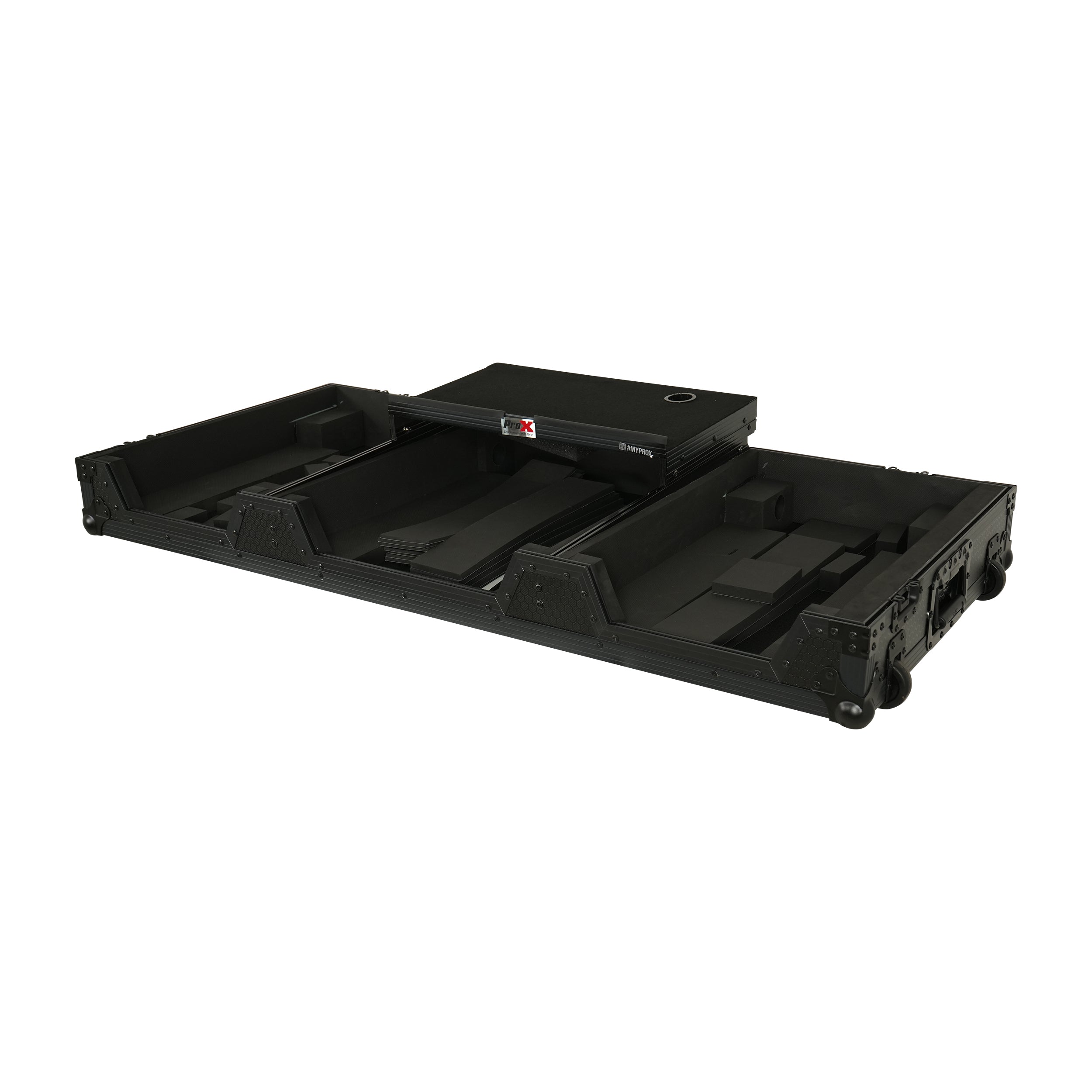Fits 2x Pioneer CDJ 3000X Case / Pioneer DJM V10 / A9 Mixer w/ Laptop Shelf, All Black and Low profile Wheels