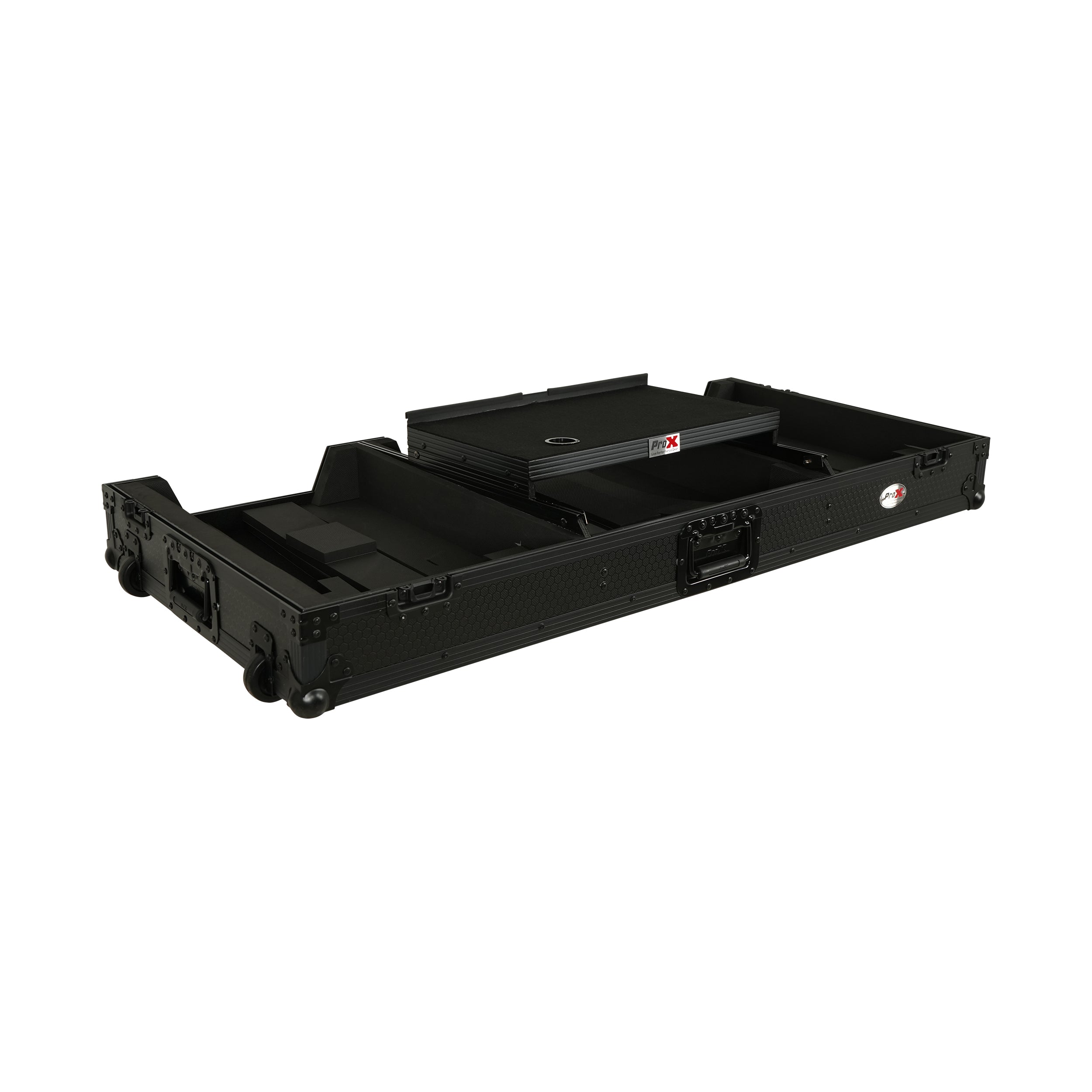 Fits 2x Pioneer CDJ 3000X Case / Pioneer DJM V10 / A9 Mixer w/ Laptop Shelf, All Black and Low profile Wheels