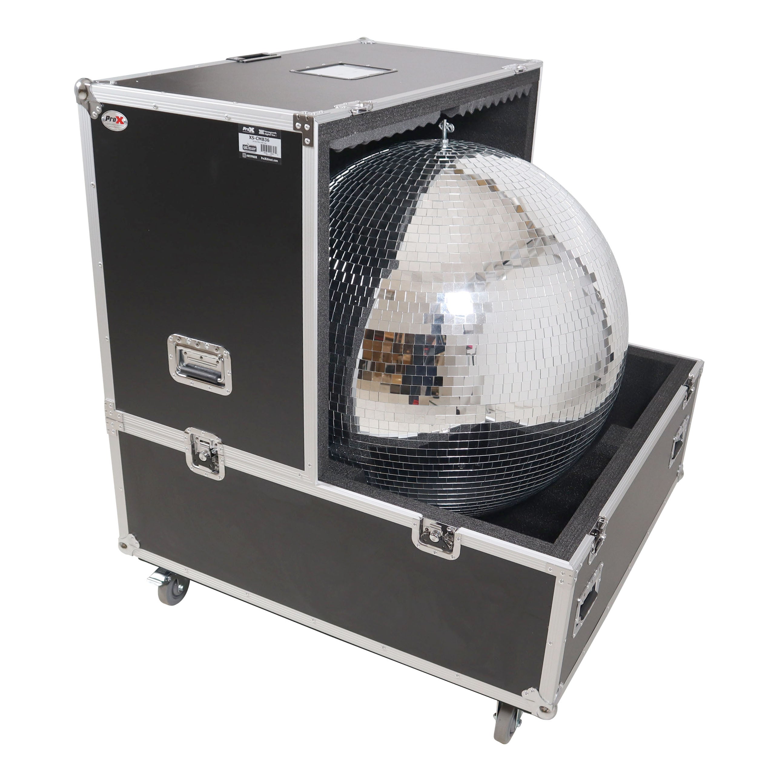 36" Mirror Ball Flight Road Case with wheels and two removable top cover