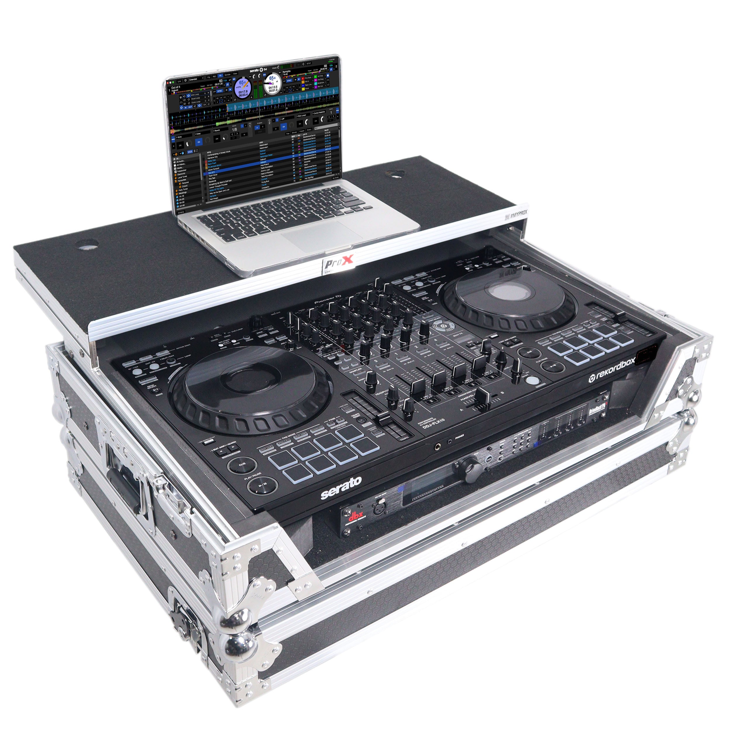 Flight Style Road Case For Pioneer DDJ-FLX10 or DDJ-GRV6 DJ Controller with Laptop Shelf 1U Rack Space and Wheels