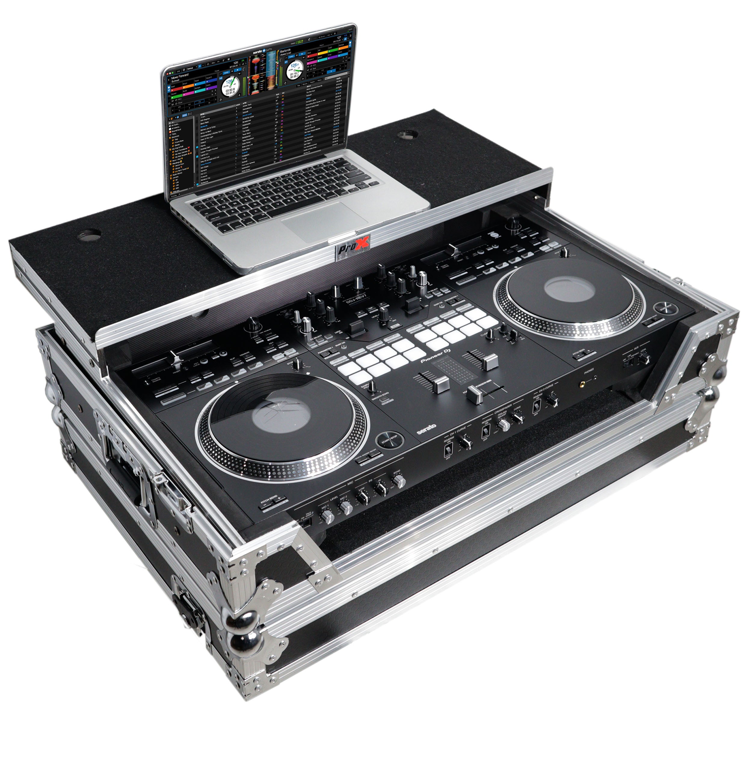 ATA Style Flight Case for Pioneer DDJ-REV7 DJ Controller with Laptop Shelf Wheels and 1U Rackspace