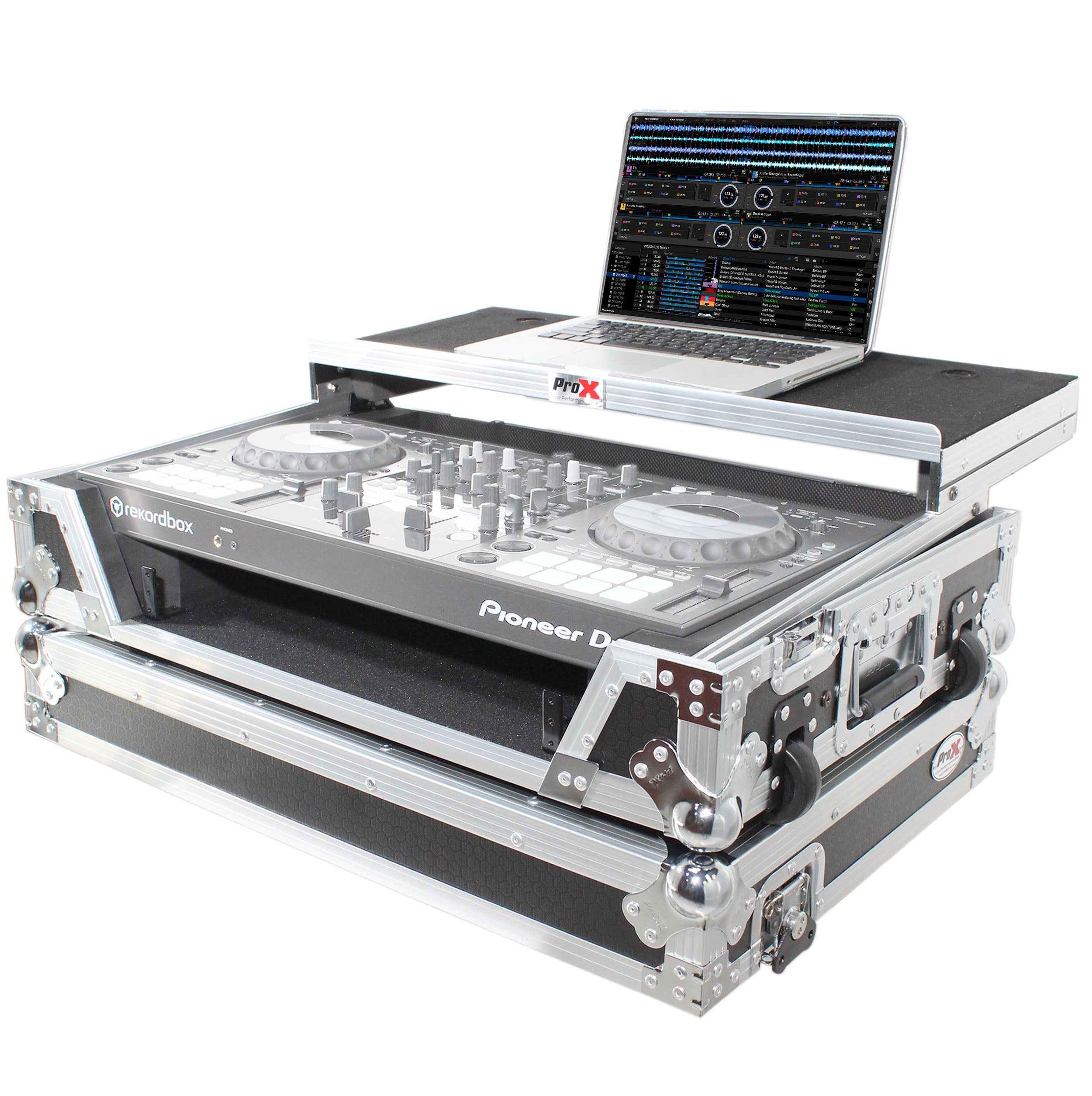 Flight Case For Pioneer DDJ-800 Digital Controller W-Sliding Laptop Shelf and Wheels & 1U Rackspace