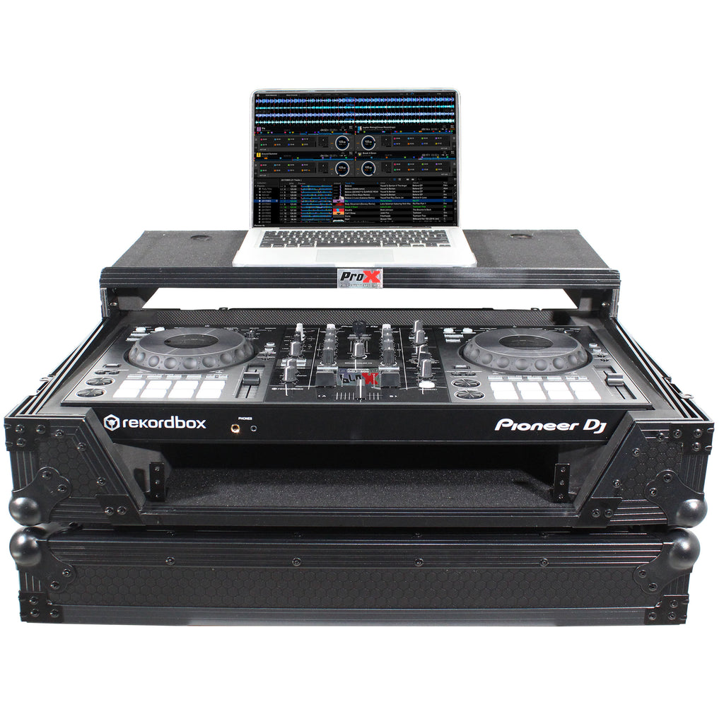 Flight Case For Pioneer DDJ-800 Digital Controller W-Sliding Laptop Shelf and Wheels &1U; Rackspace -Black on Black