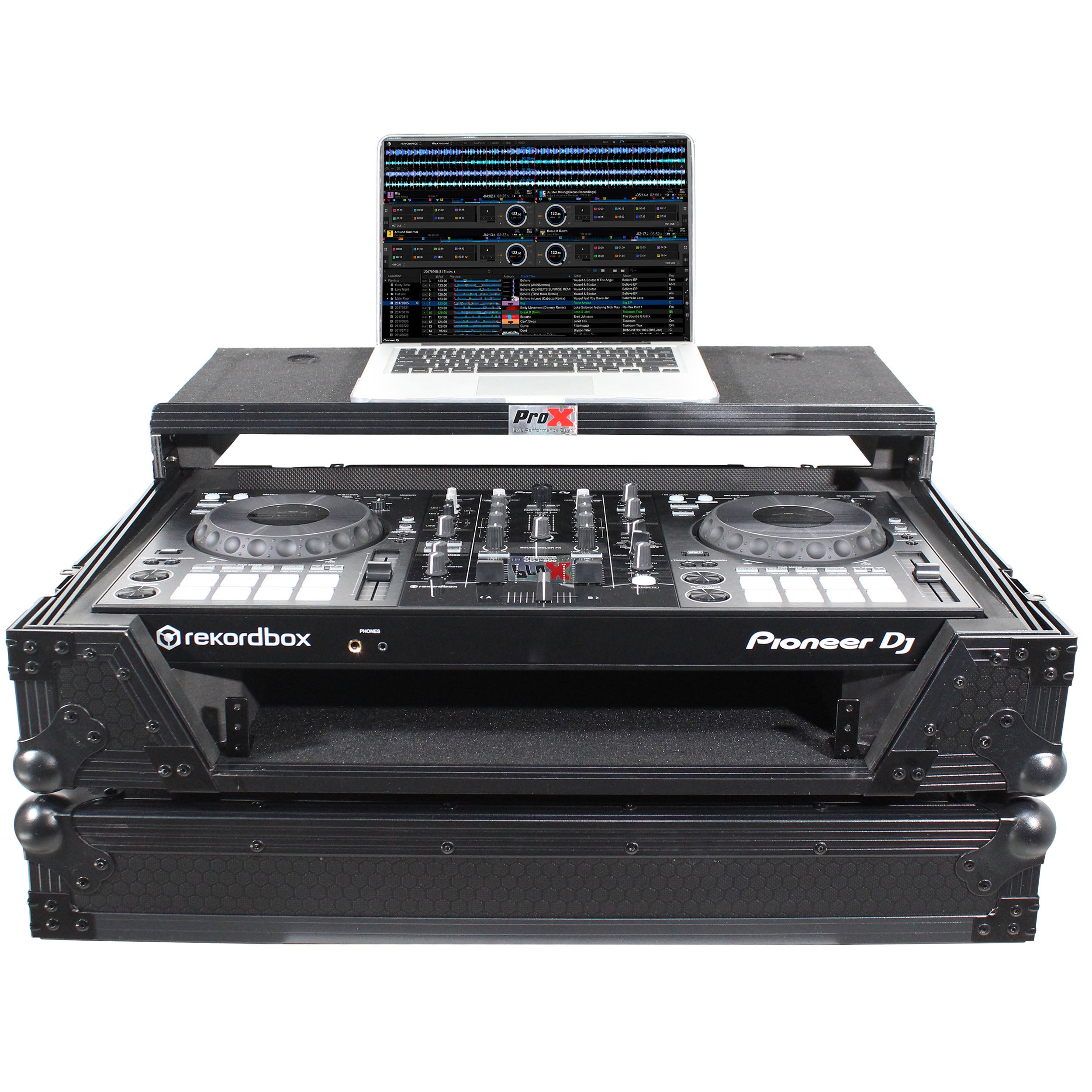 Flight Case For Pioneer DDJ-800 Digital Controller W-Sliding Laptop Shelf and Wheels &1U; Rackspace -Black on Black