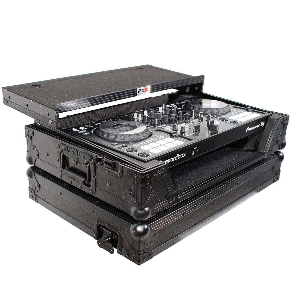 Flight Case For Pioneer DDJ-800 Digital Controller W-Sliding Laptop Shelf and Wheels &1U; Rackspace -Black on Black