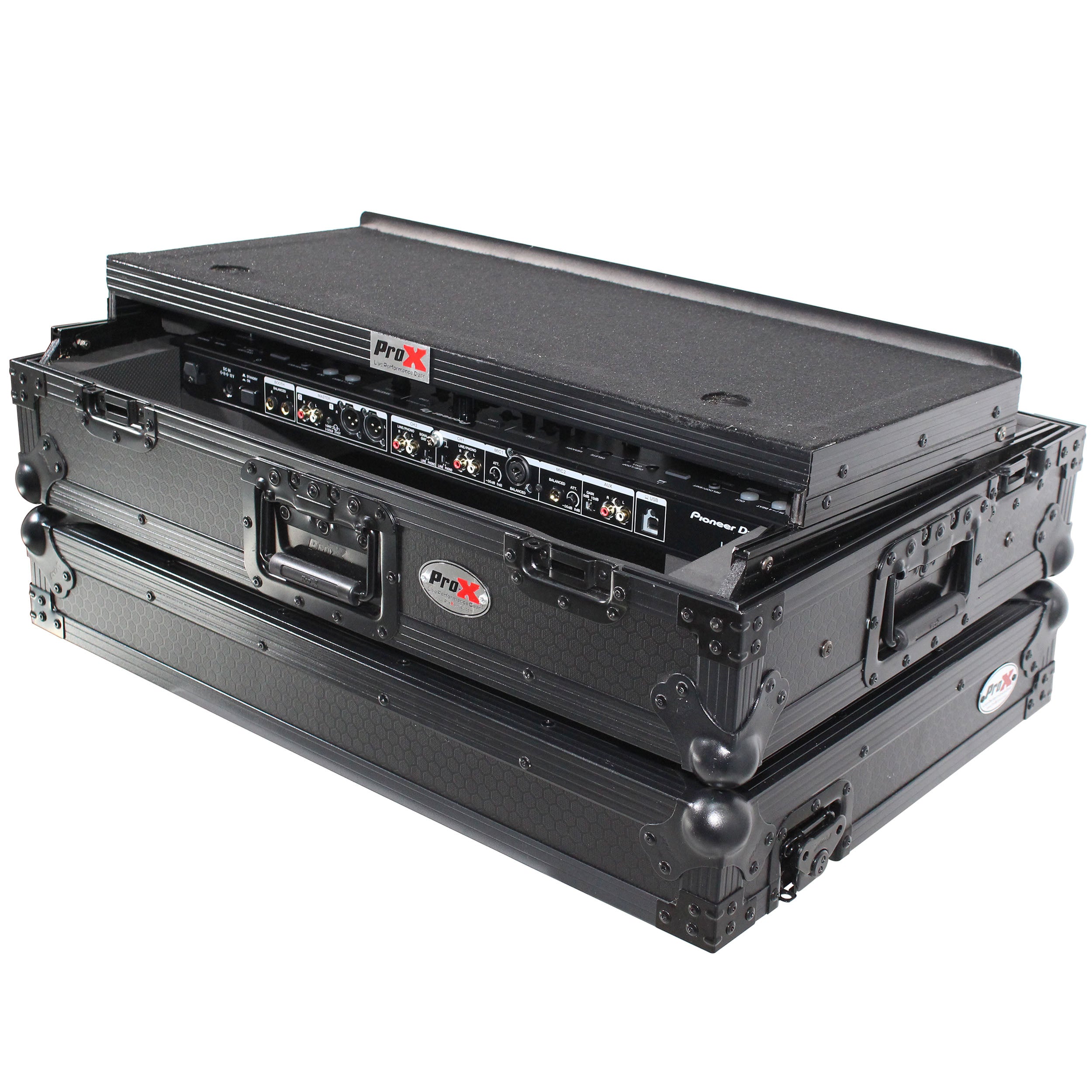 Flight Case For Pioneer DDJ-800 Digital Controller W-Sliding Laptop Shelf and Wheels &1U; Rackspace -Black on Black
