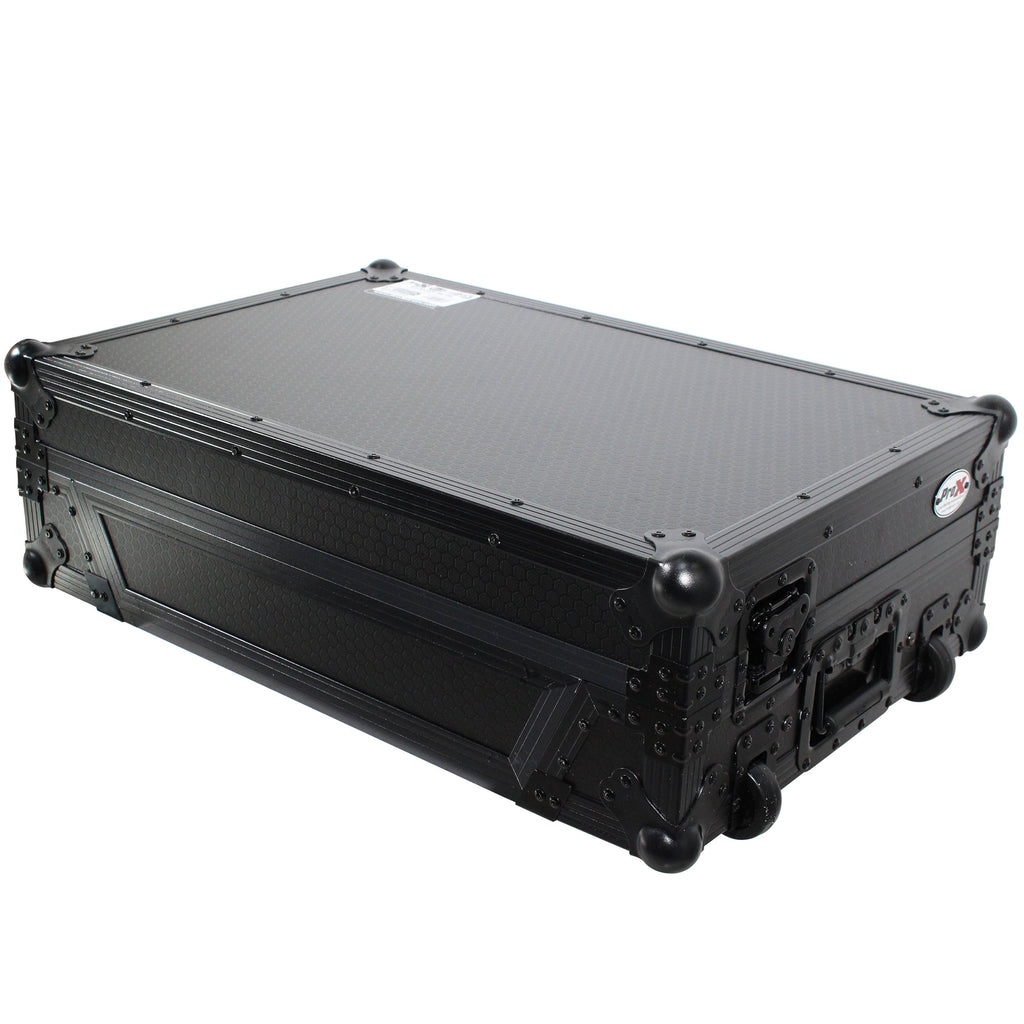 Flight Case For Pioneer DDJ-800 Digital Controller W-Sliding Laptop Shelf and Wheels &1U; Rackspace -Black on Black