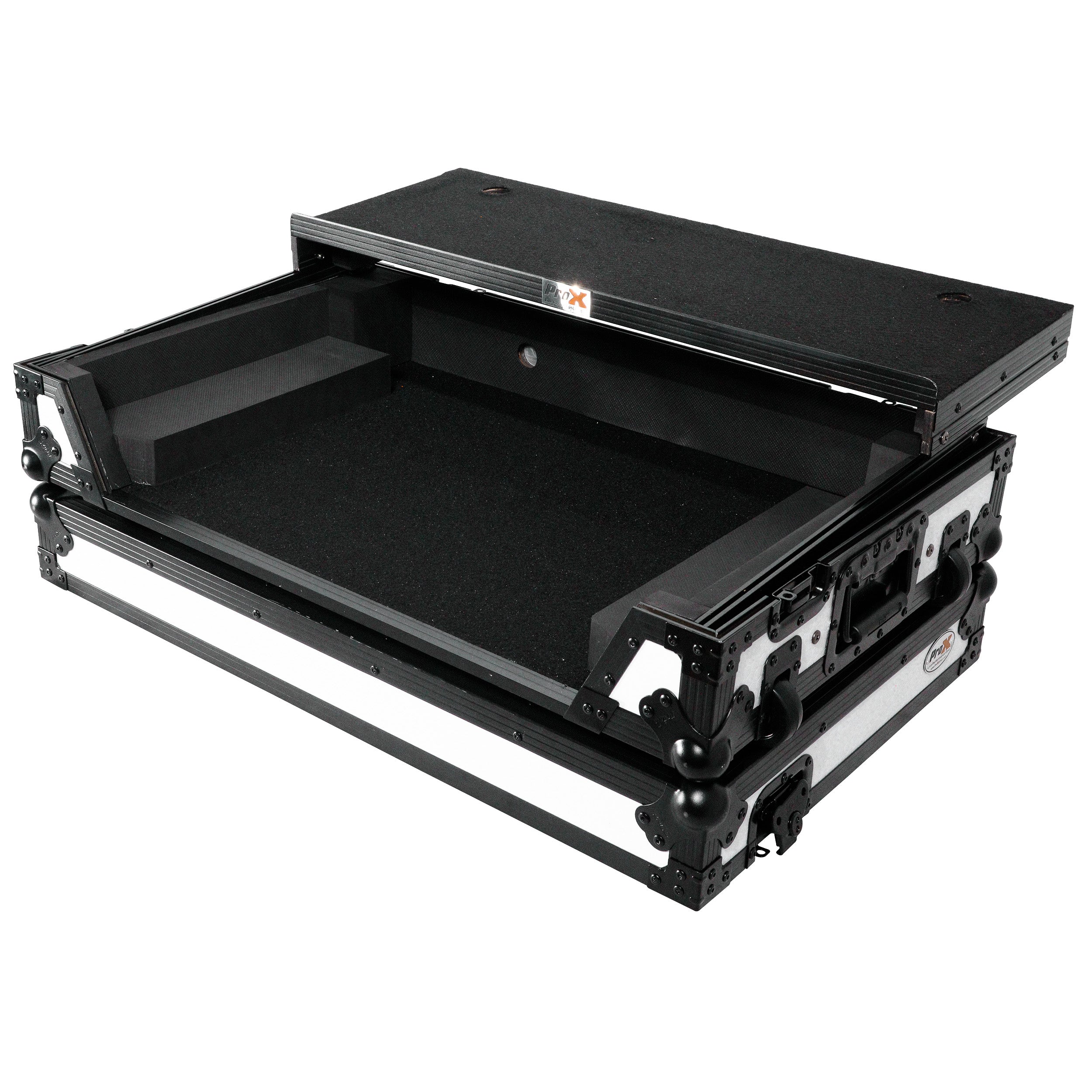 ATA Flight Style Road Case For Pioneer DDJ-FLX10 or DDJ-GRV6  with Laptop Shelf 1U Rack Space and Wheels White Black Finish