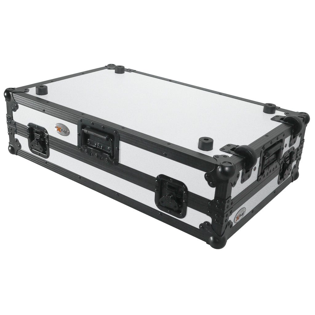 ATA Flight Style Road Case For Pioneer DDJ-FLX10 or DDJ-GRV6  with Laptop Shelf 1U Rack Space and Wheels White Black Finish