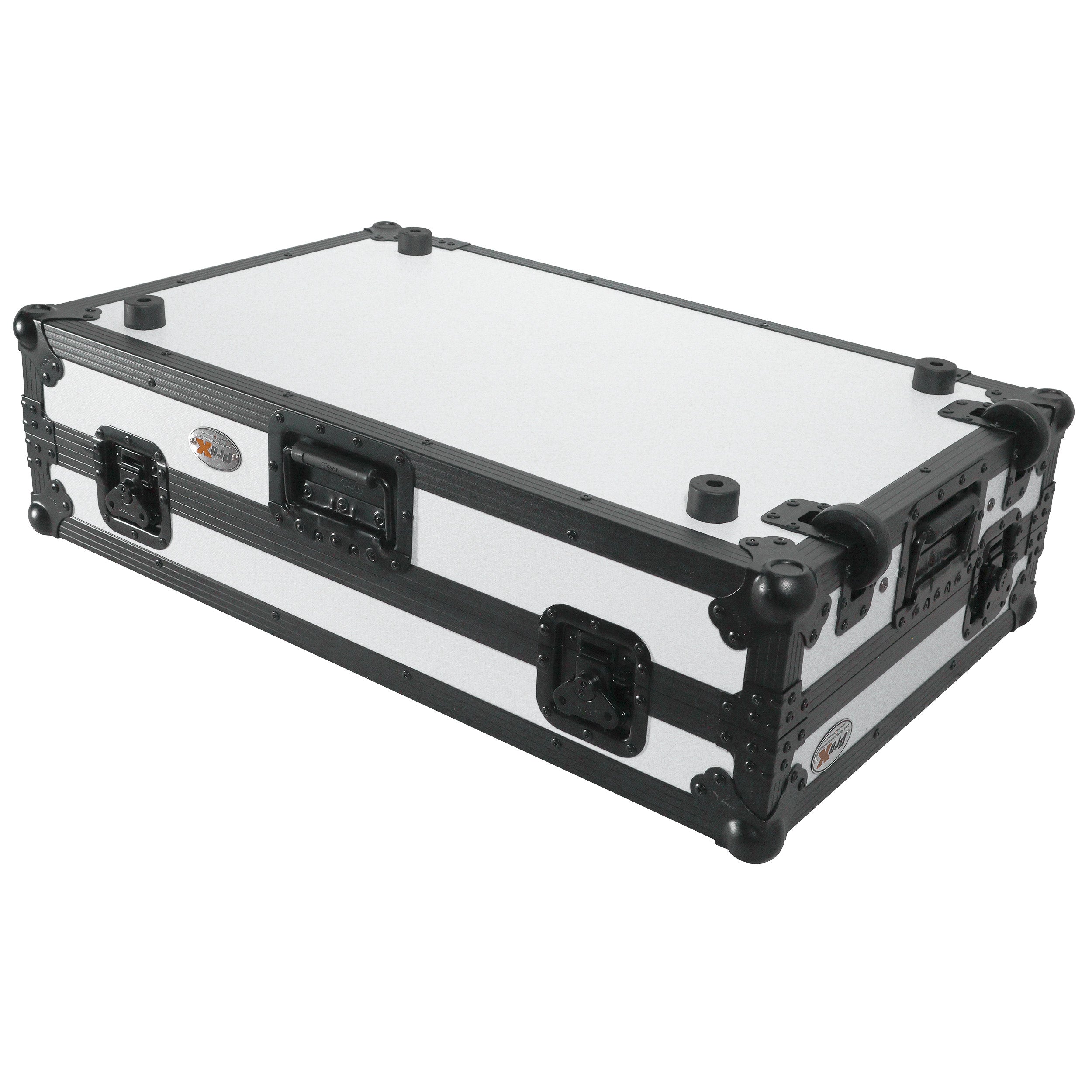 ATA Flight Style Road Case For Pioneer DDJ-FLX10 or DDJ-GRV6  with Laptop Shelf 1U Rack Space and Wheels White Black Finish