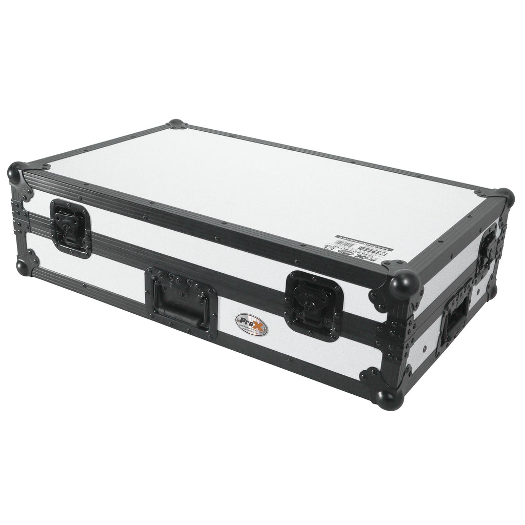 ATA Flight Style Road Case For Pioneer DDJ-FLX10 or DDJ-GRV6  with Laptop Shelf 1U Rack Space and Wheels White Black Finish