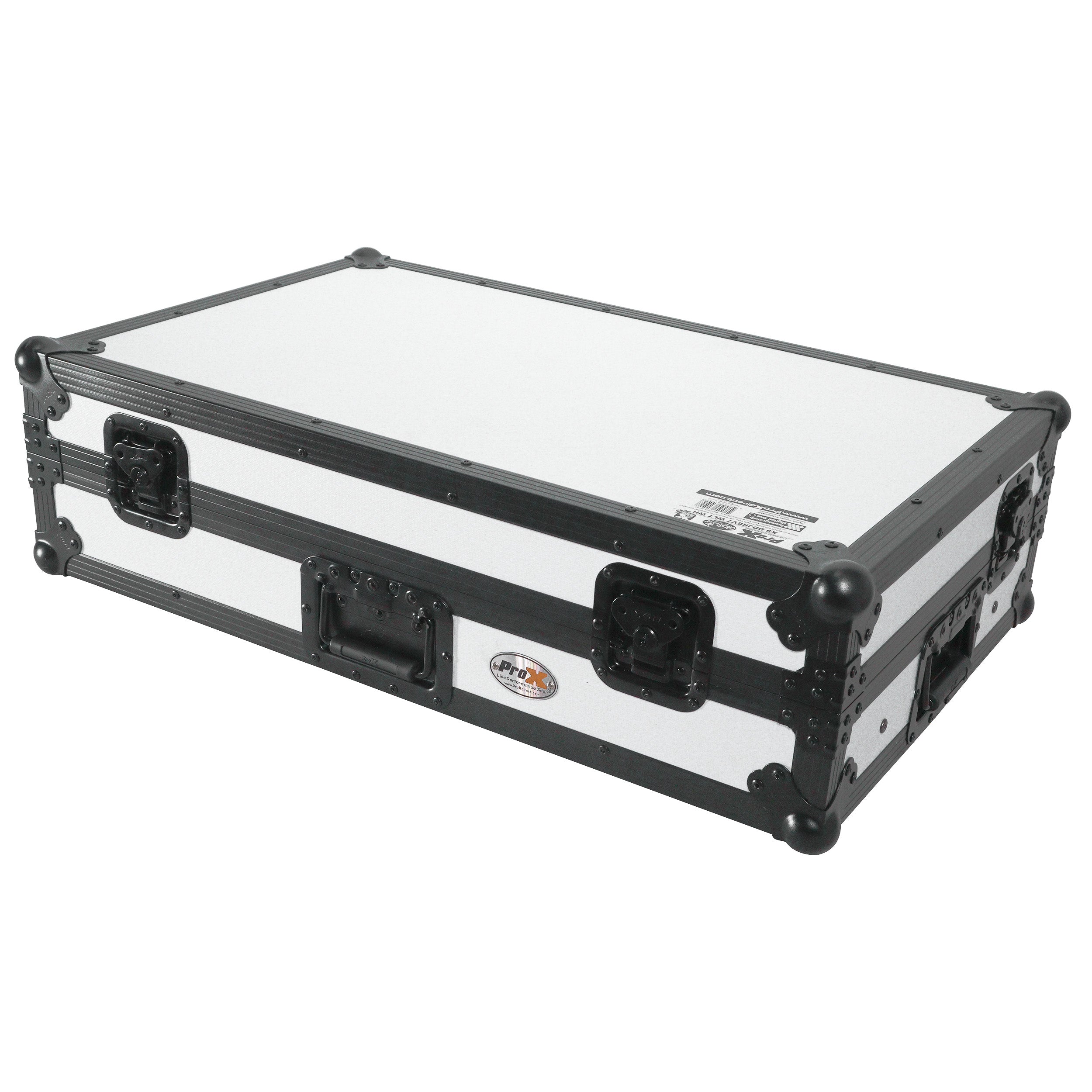 ATA Flight Style Road Case For Pioneer DDJ-FLX10 or DDJ-GRV6  with Laptop Shelf 1U Rack Space and Wheels White Black Finish
