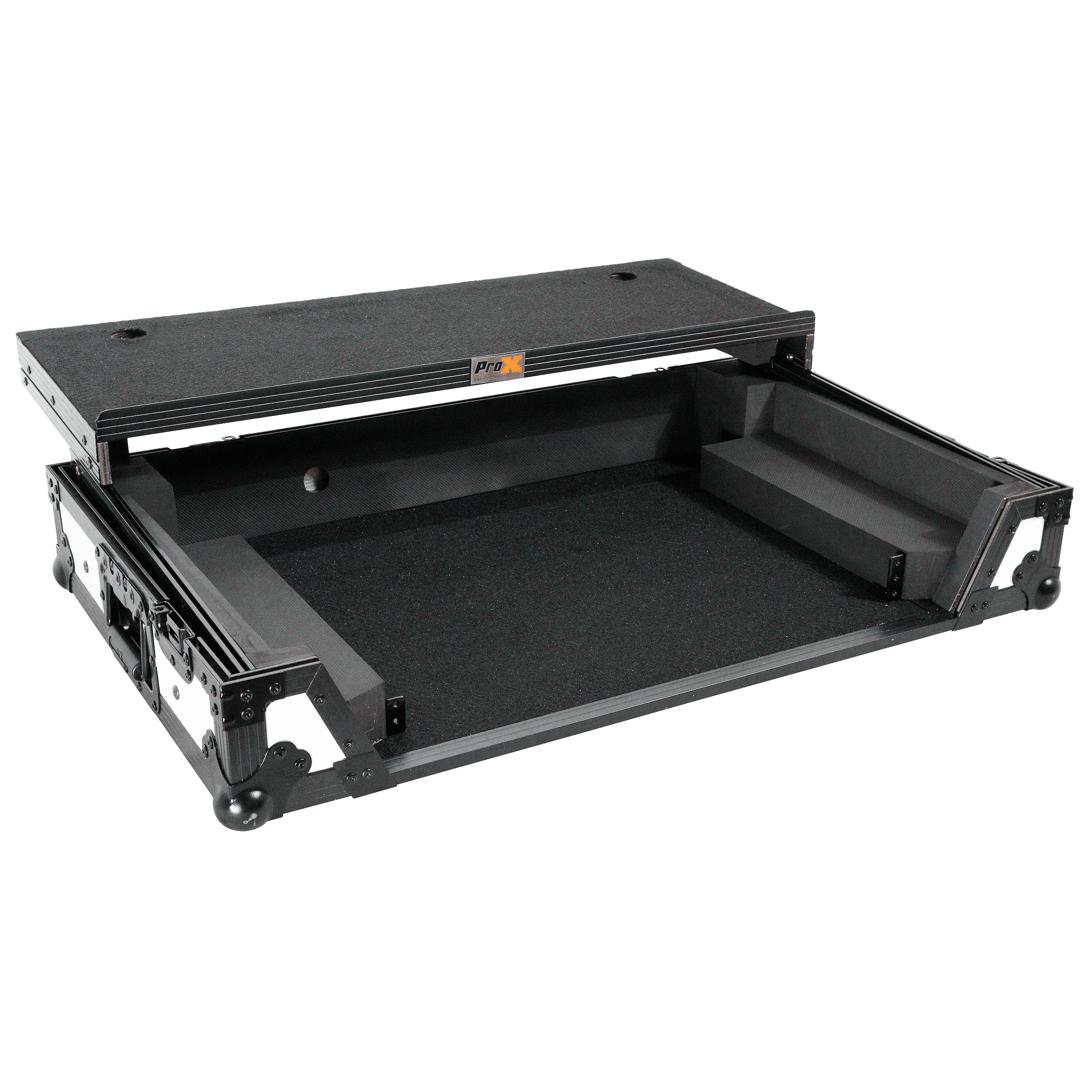 ATA Flight Style Road Case For Pioneer DDJ-FLX10 or DDJ-GRV6  with Laptop Shelf 1U Rack Space and Wheels White Black Finish