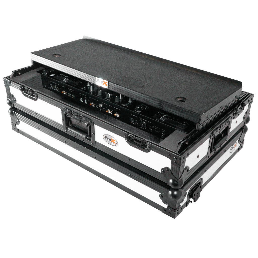 ATA Flight Style Road Case For Pioneer DDJ-FLX10 or DDJ-GRV6  with Laptop Shelf 1U Rack Space and Wheels White Black Finish
