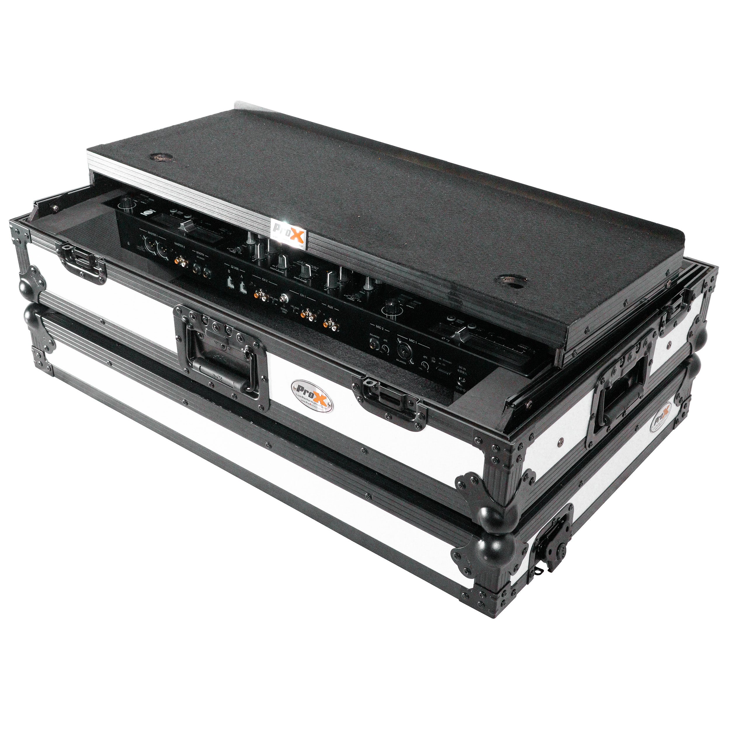 ATA Flight Style Road Case For Pioneer DDJ-FLX10 or DDJ-GRV6  with Laptop Shelf 1U Rack Space and Wheels White Black Finish