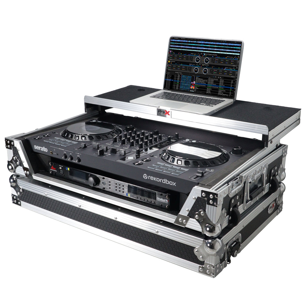 ATA Flight Case for Pioneer DDJ-FLX6 GT DJ Controller with Laptop Shelf 1U Rack Space and Wheels