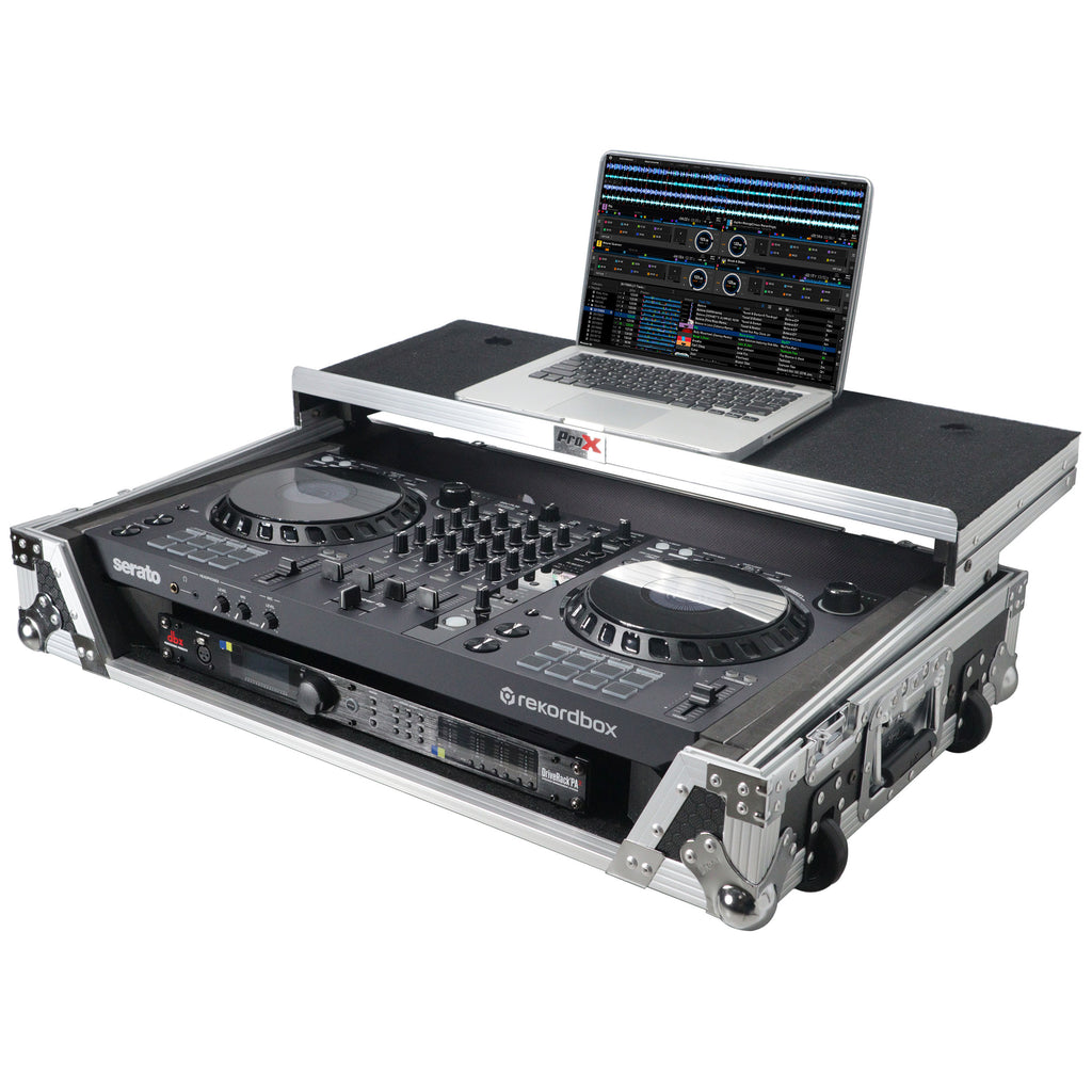 ATA Flight Case for Pioneer DDJ-FLX6 GT DJ Controller with Laptop Shelf 1U Rack Space and Wheels