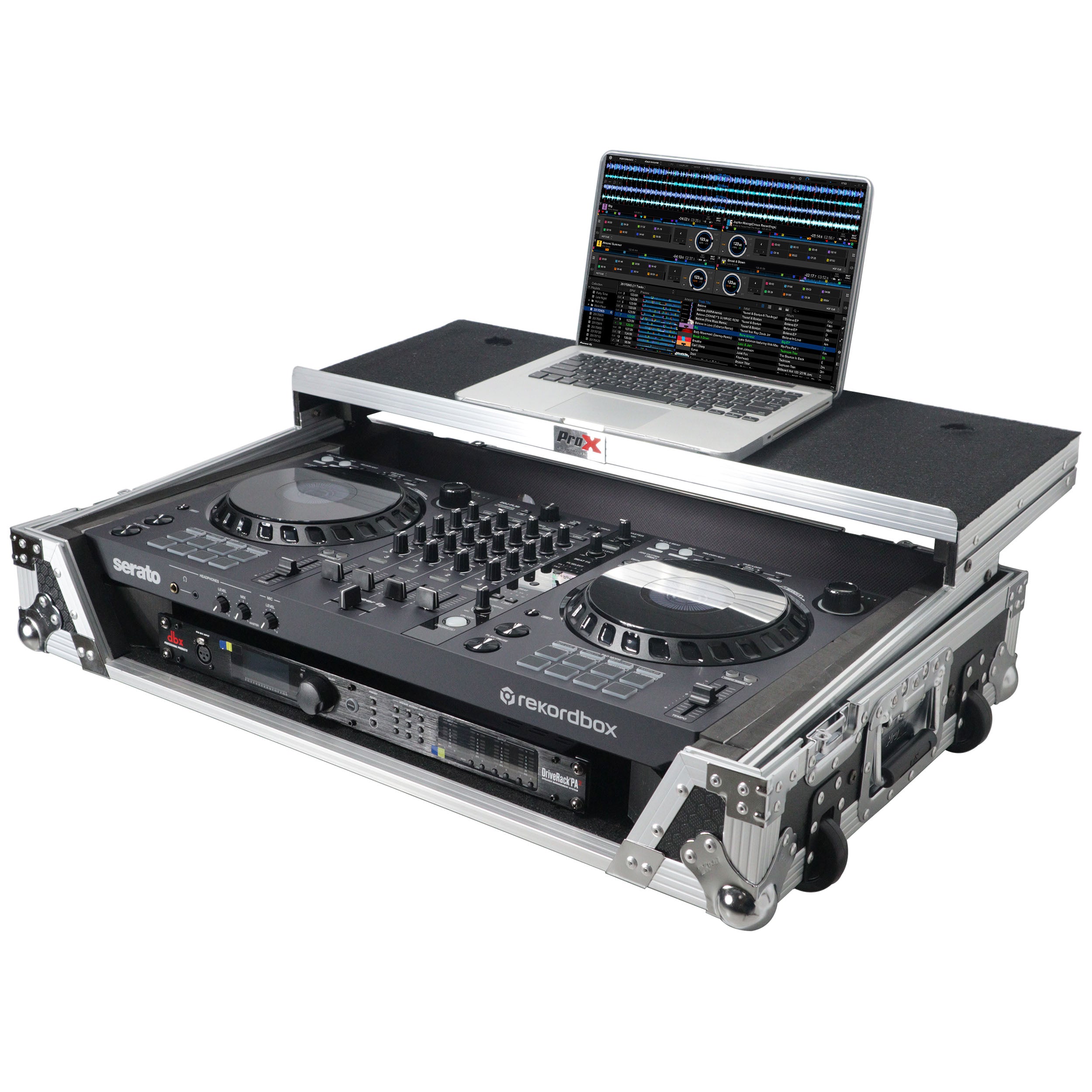 ATA Flight Case for Pioneer DDJ-FLX6 GT DJ Controller with Laptop Shelf 1U Rack Space and Wheels