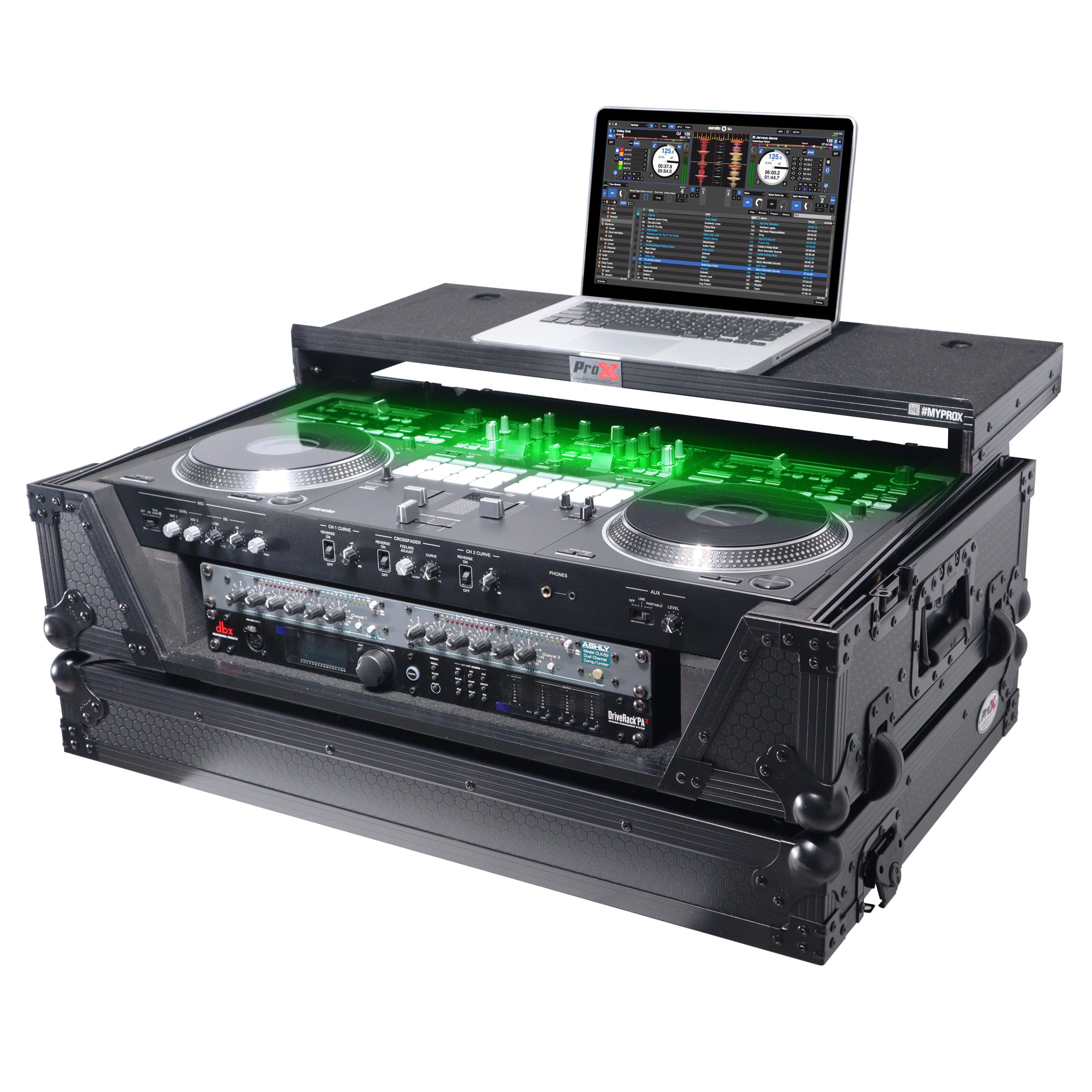 ATA Style Flight Case for Pioneer DDJ-REV7 DDJ-1000 SRT DJ Controller with 2U Rack Space Laptop Shelf Wheels LED Black Finish