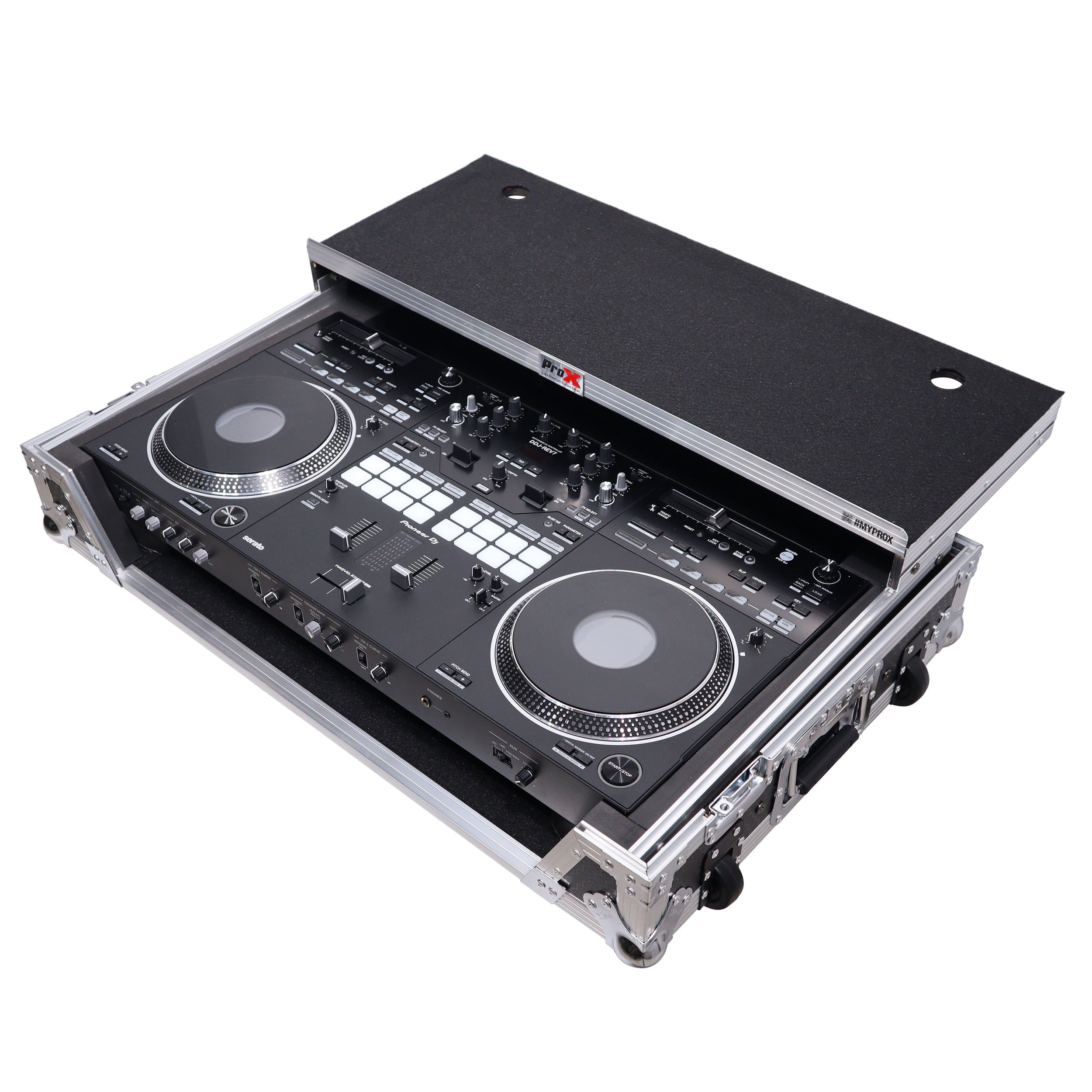 ATA Style Flight Case for Pioneer DDJ-REV7 DJ Controller with Laptop Shelf Wheels and 1U Rackspace