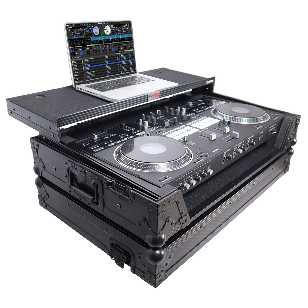 ATA Style Flight Case for Pioneer DDJ-REV7 DJ Controller with Laptop Shelf Wheels and 1U Rackspace Black Finish