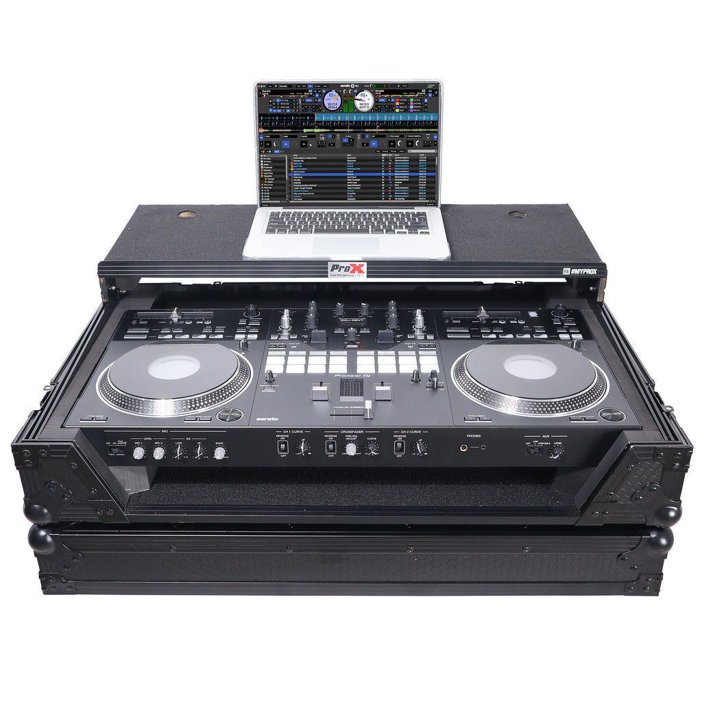 ATA Style Flight Case for Pioneer DDJ-REV7 DJ Controller with Laptop Shelf Wheels and 1U Rackspace Black Finish