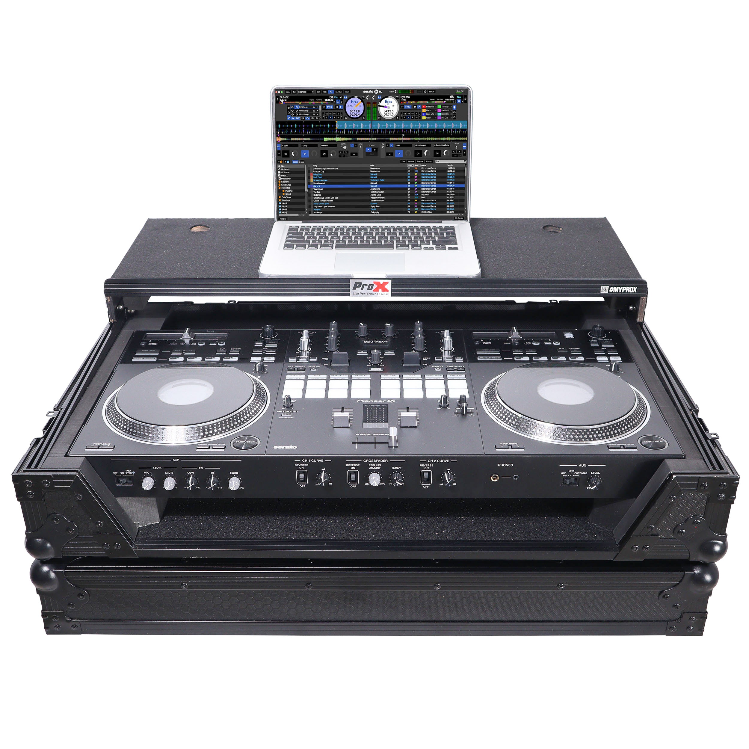 ATA Style Flight Case for Pioneer DDJ-REV7 DJ Controller with Laptop Shelf Wheels and 1U Rackspace Black Finish