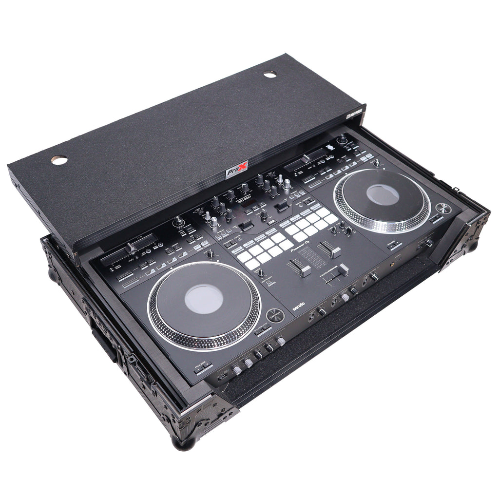 ATA Style Flight Case for Pioneer DDJ-REV7 DJ Controller with Laptop Shelf Wheels and 1U Rackspace Black Finish