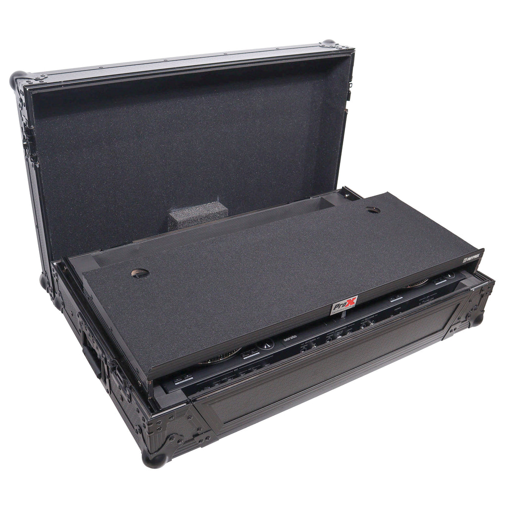 ATA Flight Style Road Case For Pioneer DDJ-FLX10 or DDJ-GRV6 with Laptop Shelf 1U Rack Space Wheels and LED Black Finish