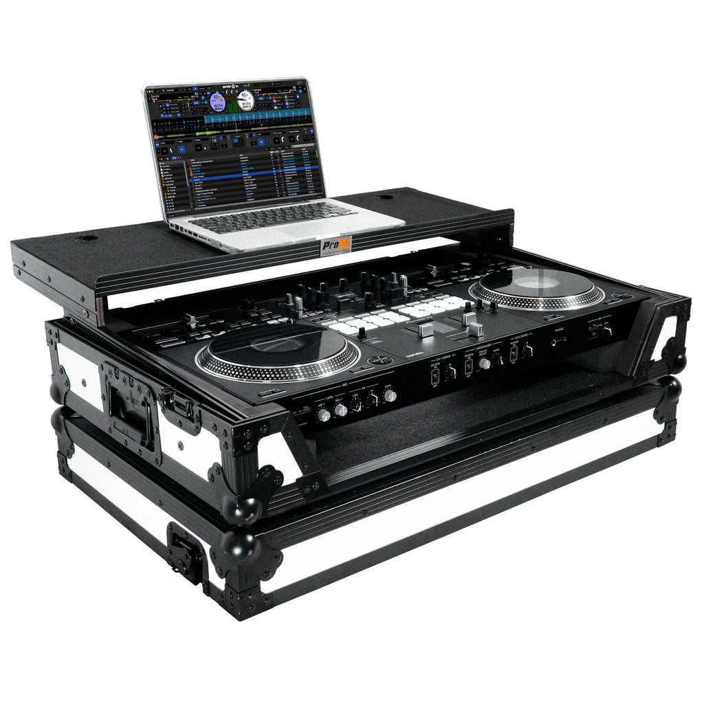 ATA Flight Case for Pioneer DDJ-REV7 DJ Controller with Laptop Shelf 1U Rack Space and Wheels - White Black