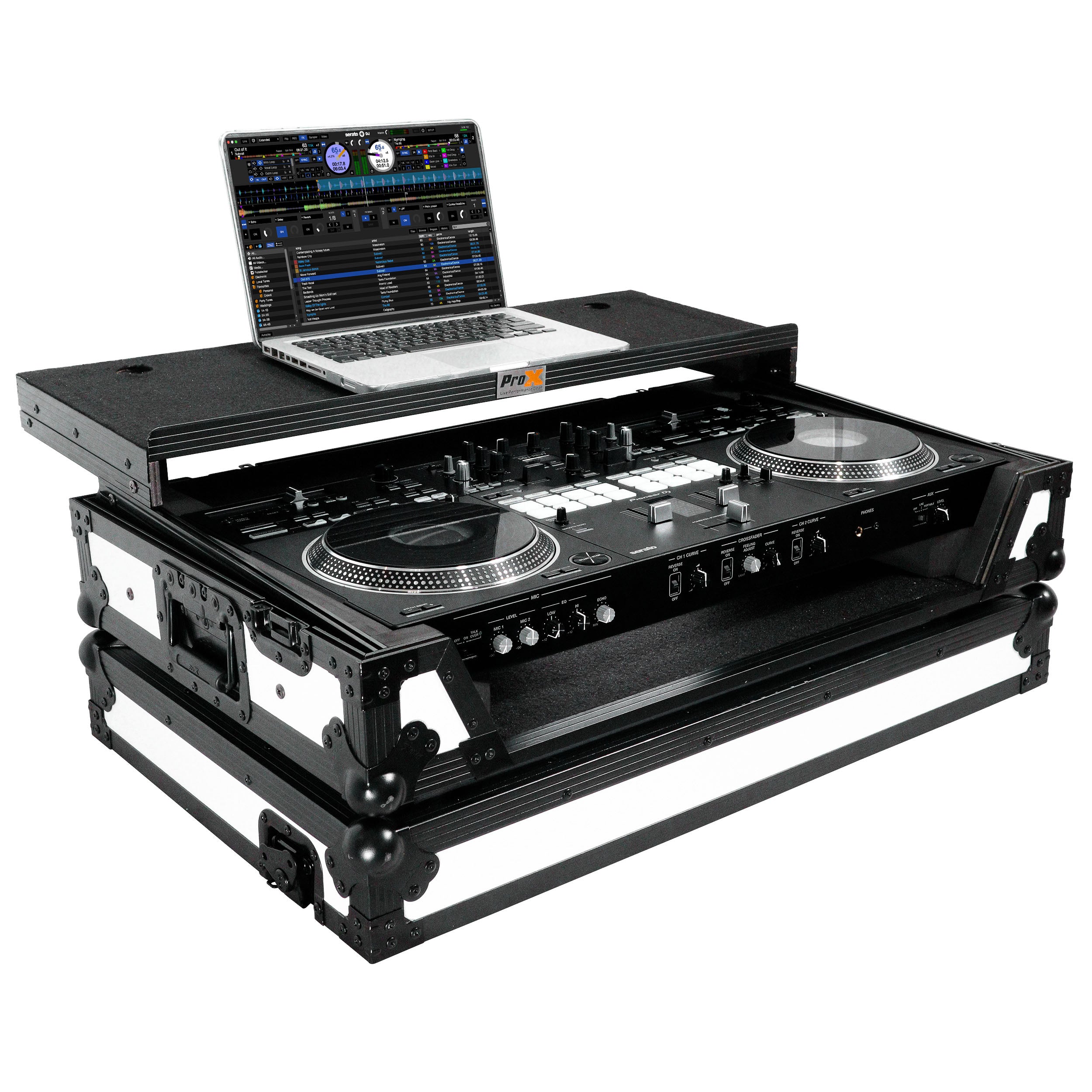 ATA Flight Case for Pioneer DDJ-REV7 DJ Controller with Laptop Shelf 1U Rack Space and Wheels - White Black
