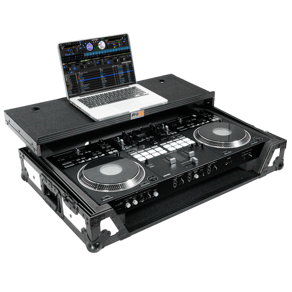 ATA Flight Case for Pioneer DDJ-REV7 DJ Controller with Laptop Shelf 1U Rack Space and Wheels - White Black