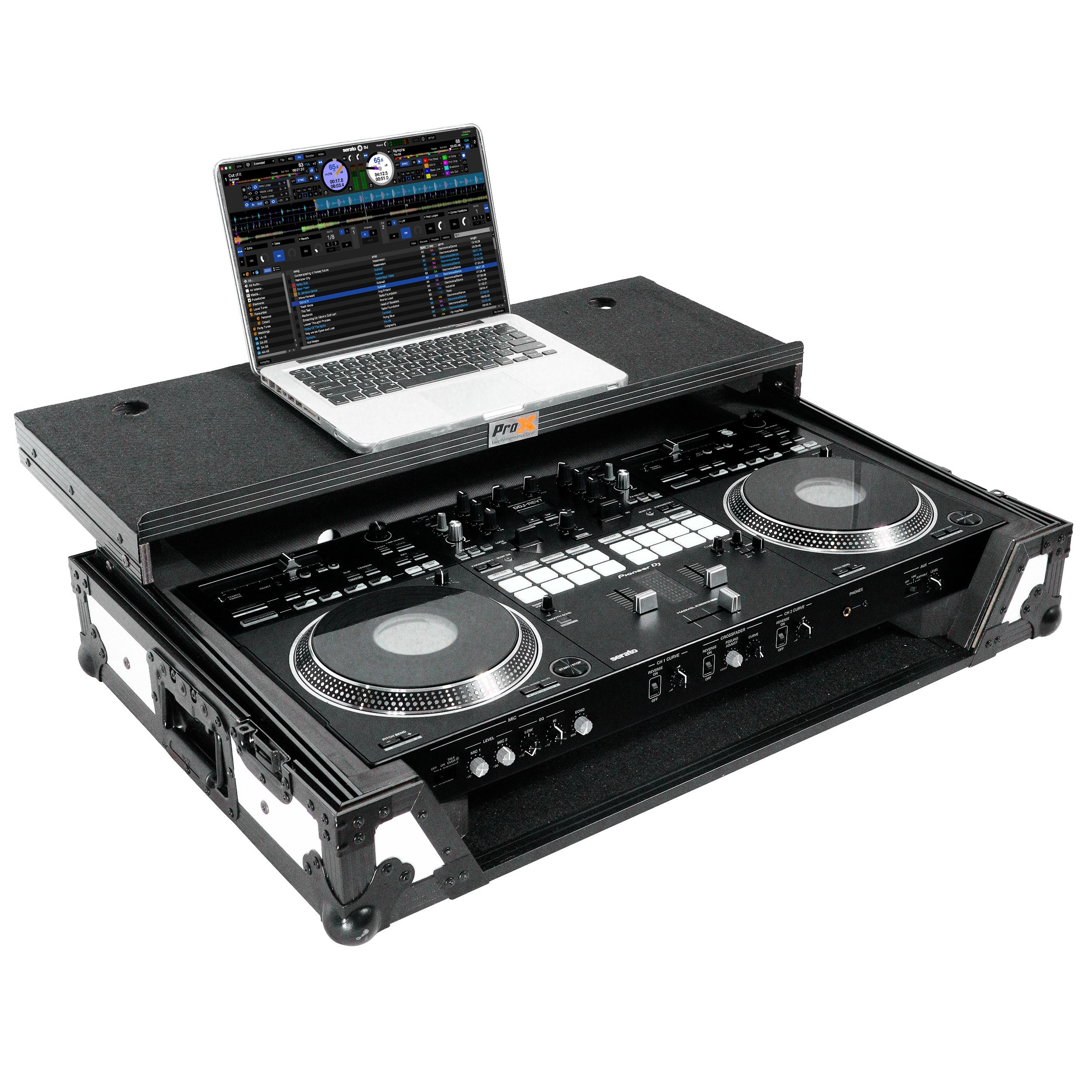 ATA Flight Case for Pioneer DDJ-REV7 DJ Controller with Laptop Shelf 1U Rack Space and Wheels - White Black