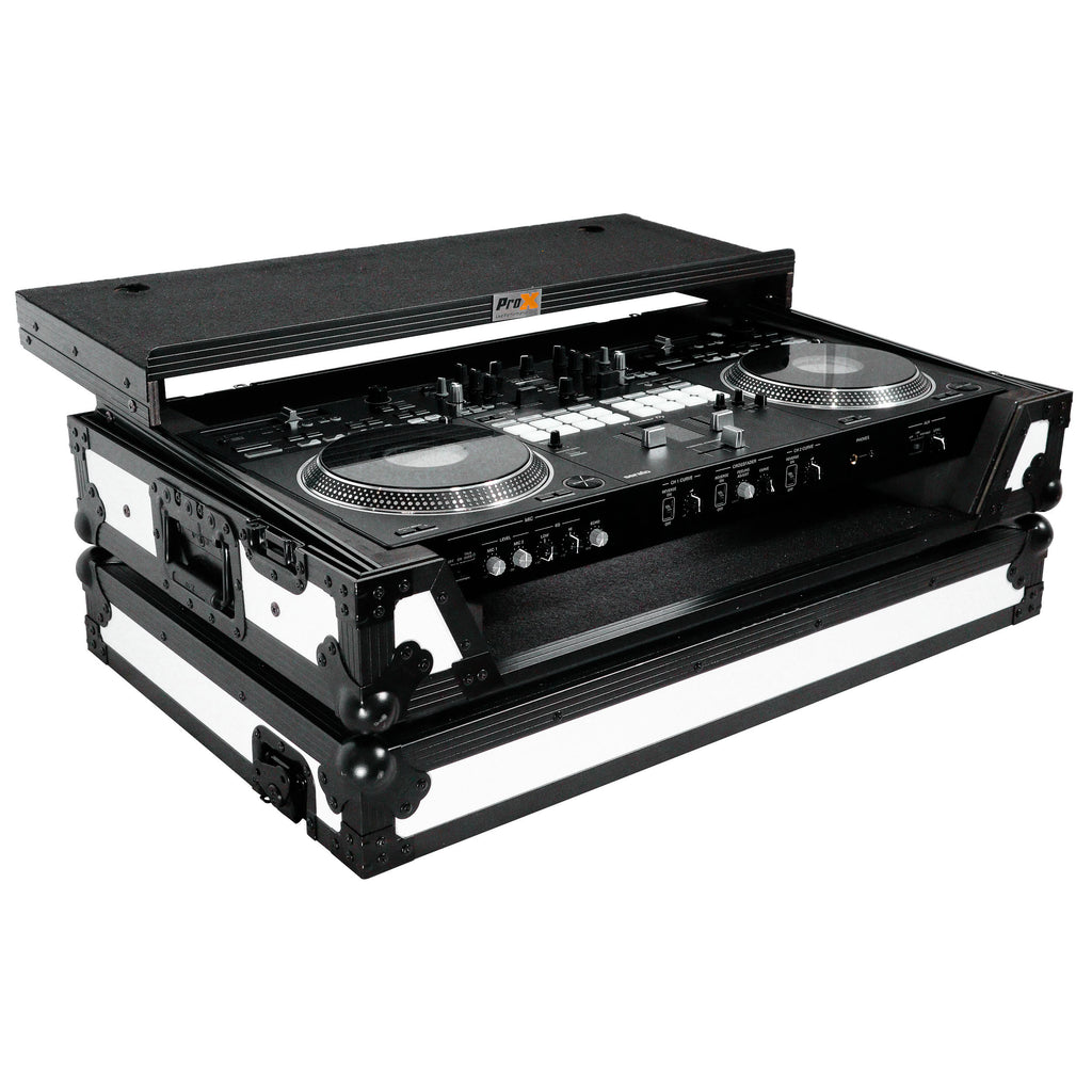 ATA Flight Case for Pioneer DDJ-REV7 DJ Controller with Laptop Shelf 1U Rack Space and Wheels - White Black