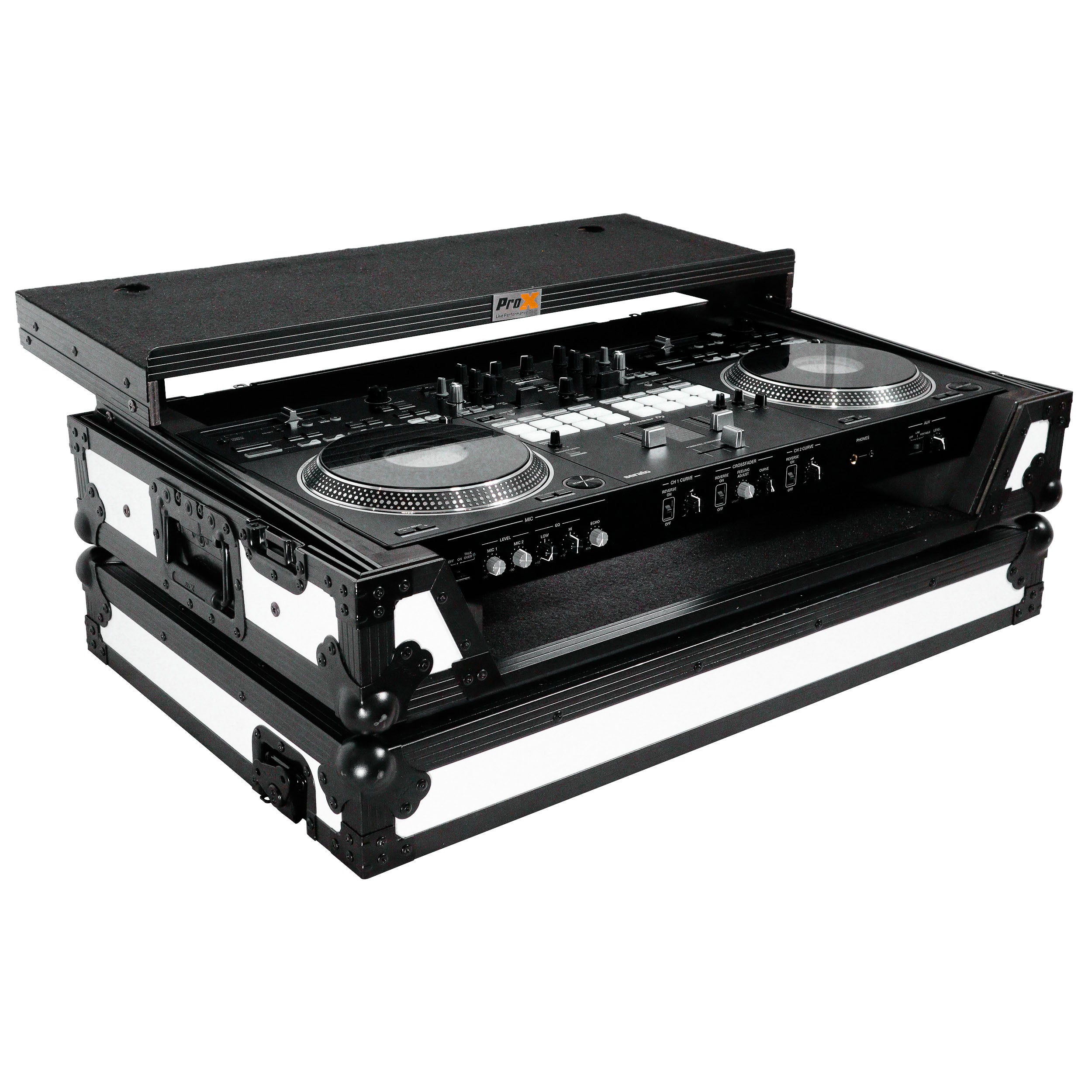ATA Flight Case for Pioneer DDJ-REV7 DJ Controller with Laptop Shelf 1U Rack Space and Wheels - White Black