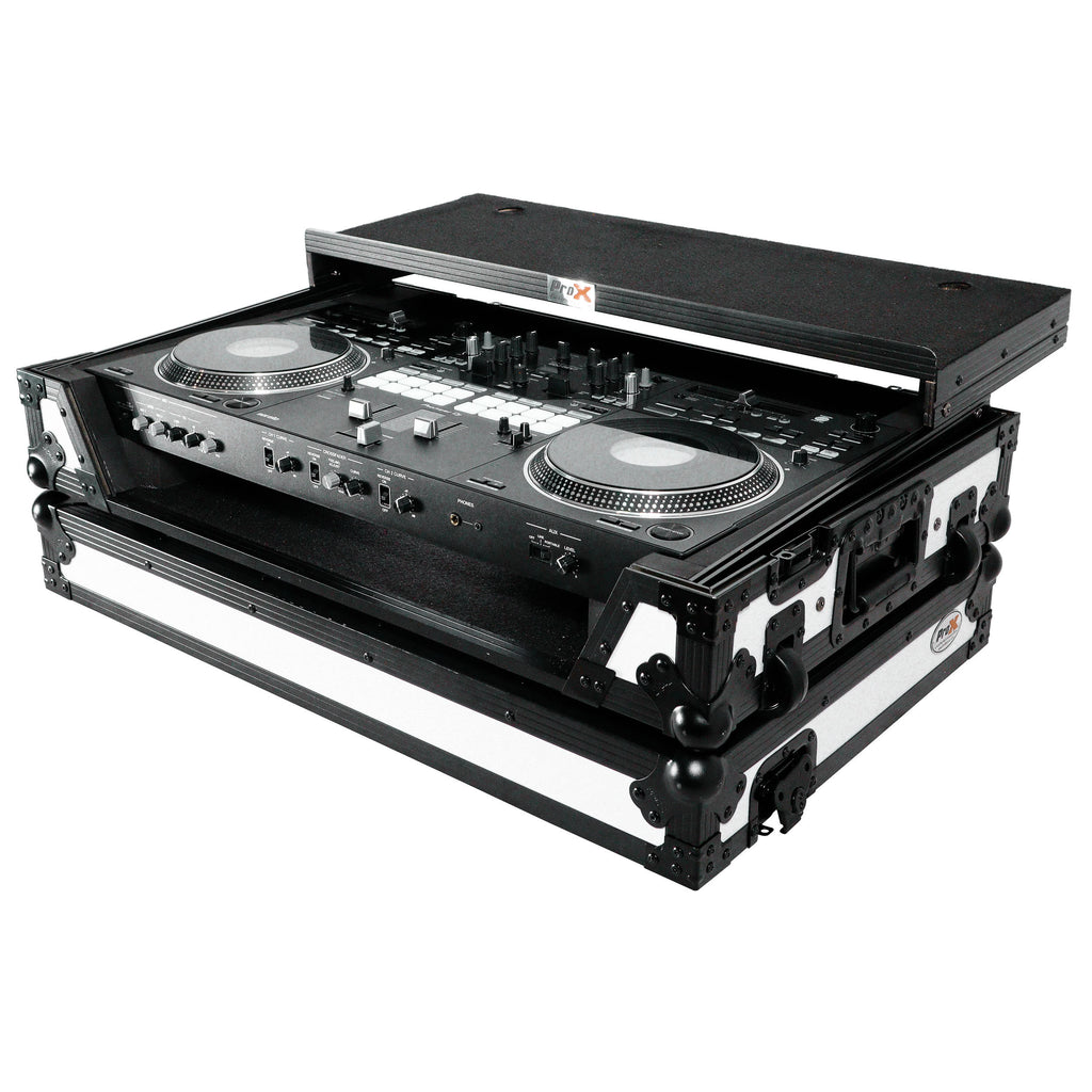 ATA Flight Case for Pioneer DDJ-REV7 DJ Controller with Laptop Shelf 1U Rack Space and Wheels - White Black