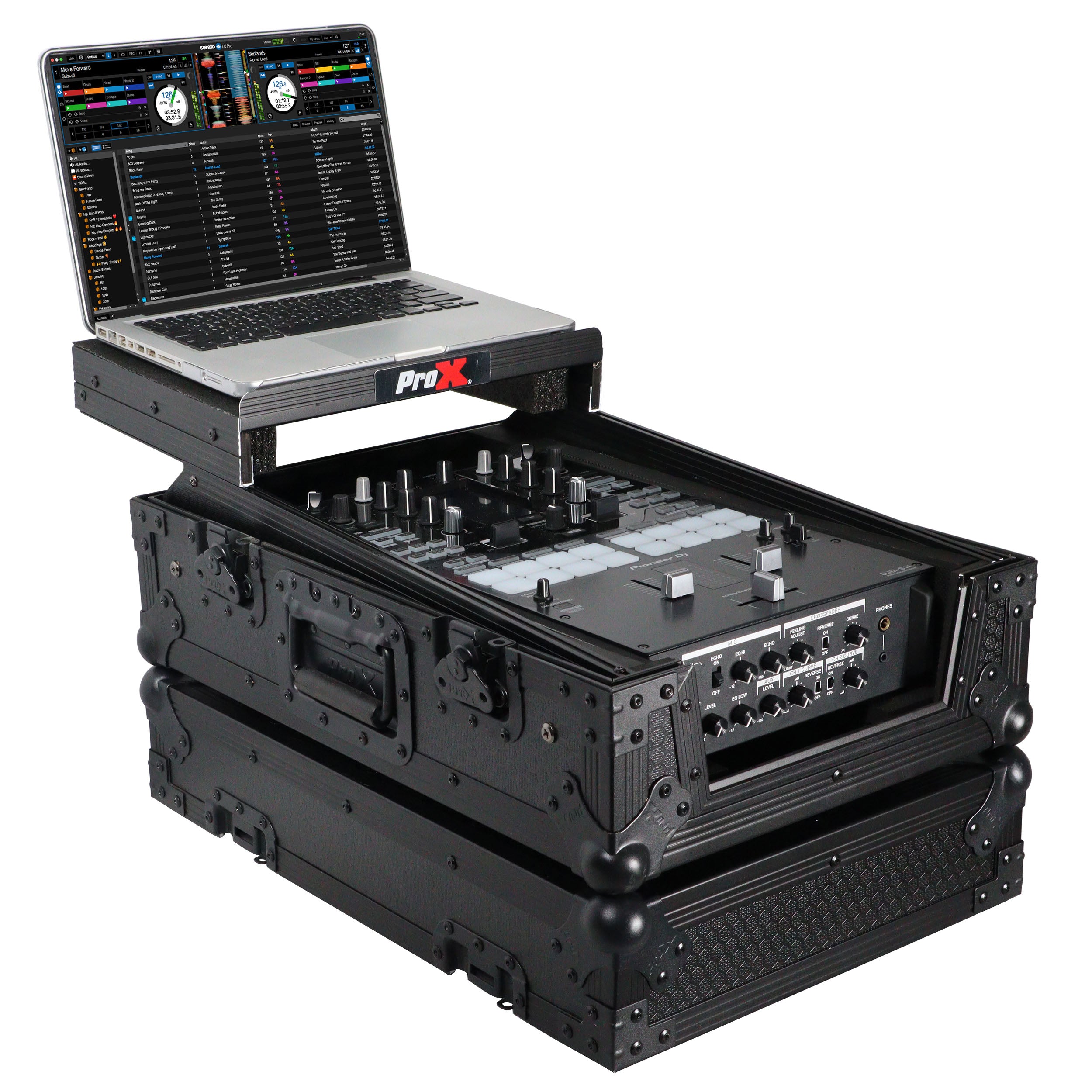 Flight Case for Pioneer DJM-S11 Mixer with Sliding Laptop Shelf | Black on Black