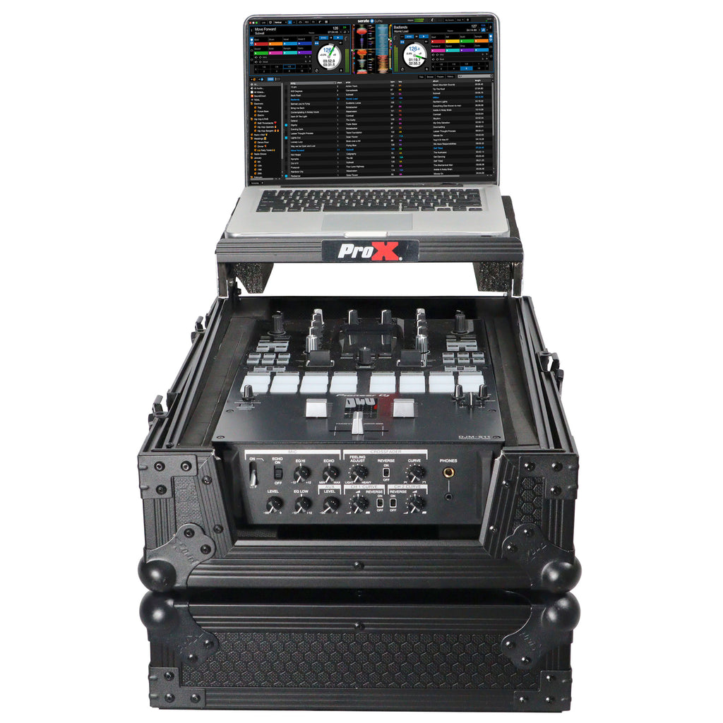 Flight Case for Pioneer DJM-S11 Mixer with Sliding Laptop Shelf | Black on Black